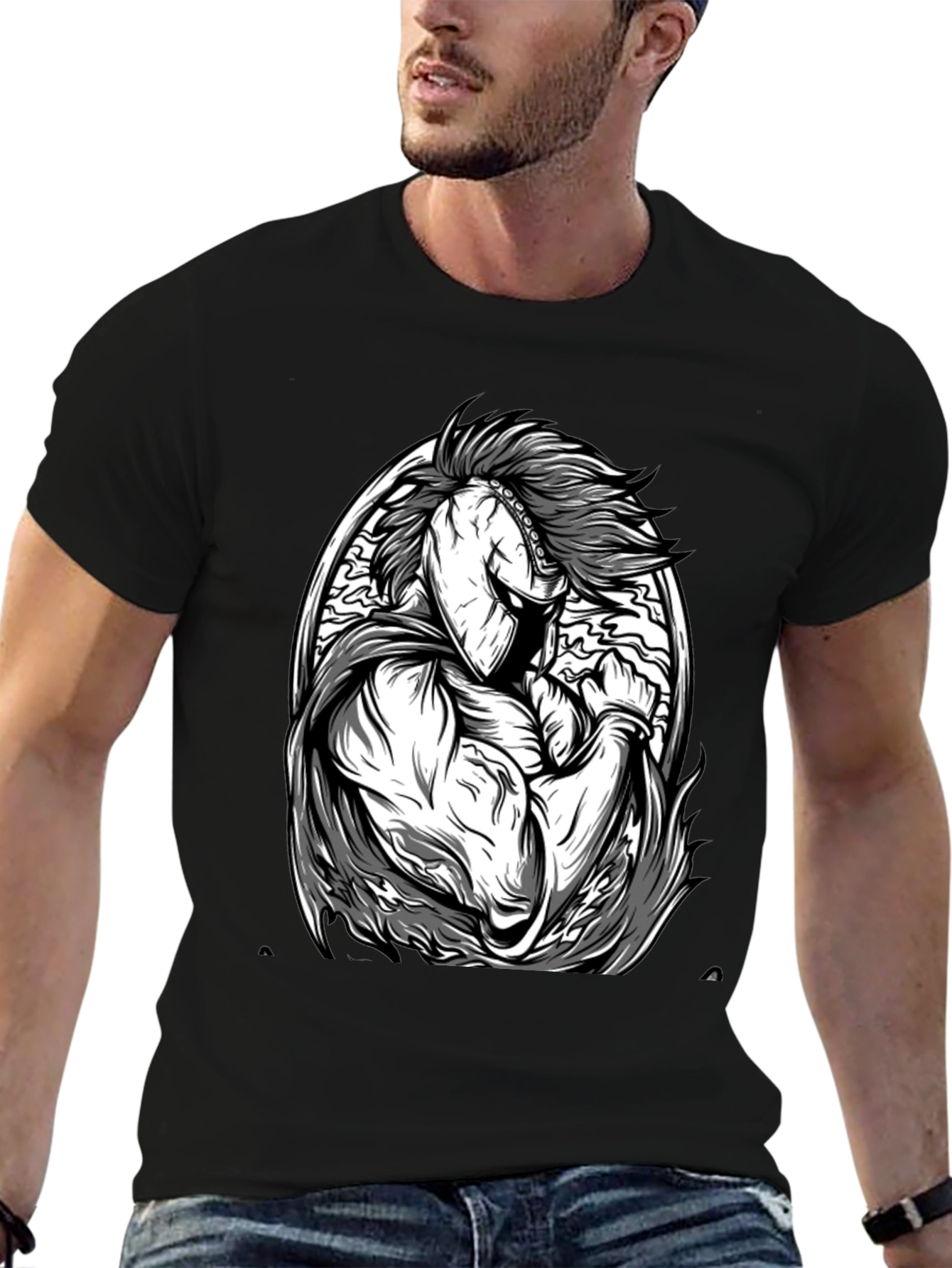 Black Black T-Shirt with Spartan Warrior Graphic view 6