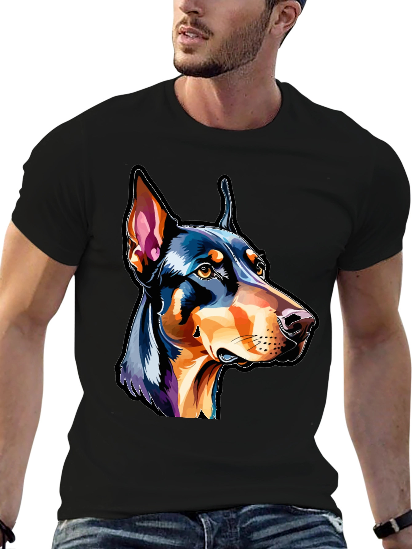 Black Doberman Dog Breed Graphic T-Shirt view 6