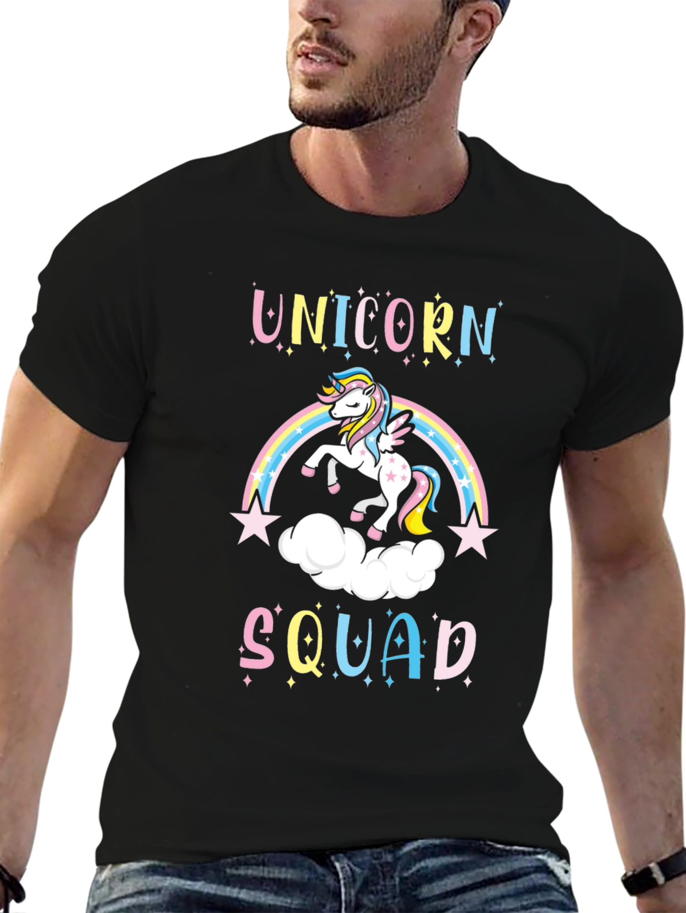 Black Unicorn Squad Black T-Shirt - Magical Rainbow Design view 6