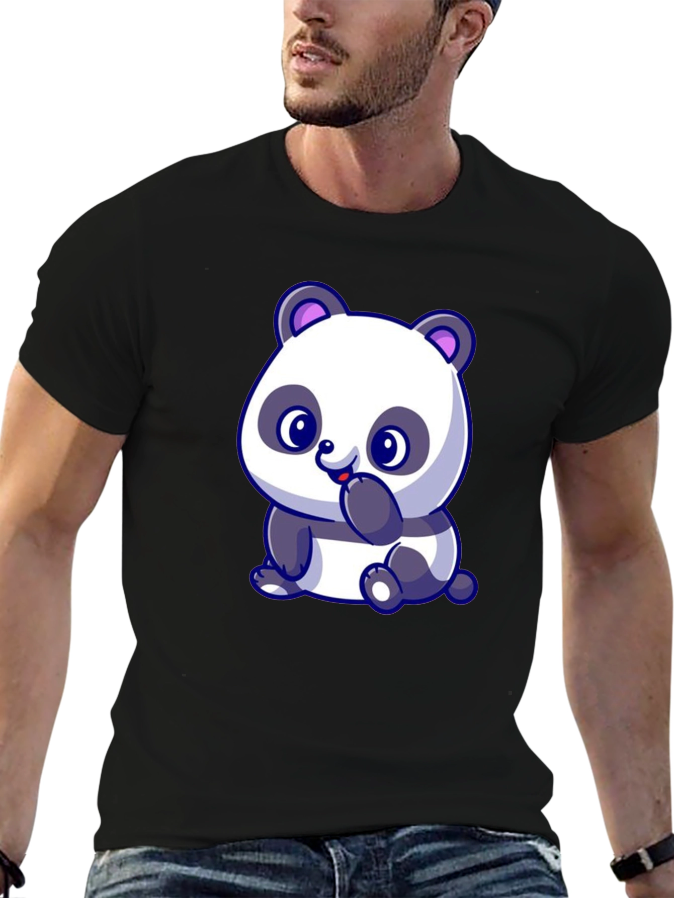 Black Cute Panda Bear Graphic Black T-Shirt view 6
