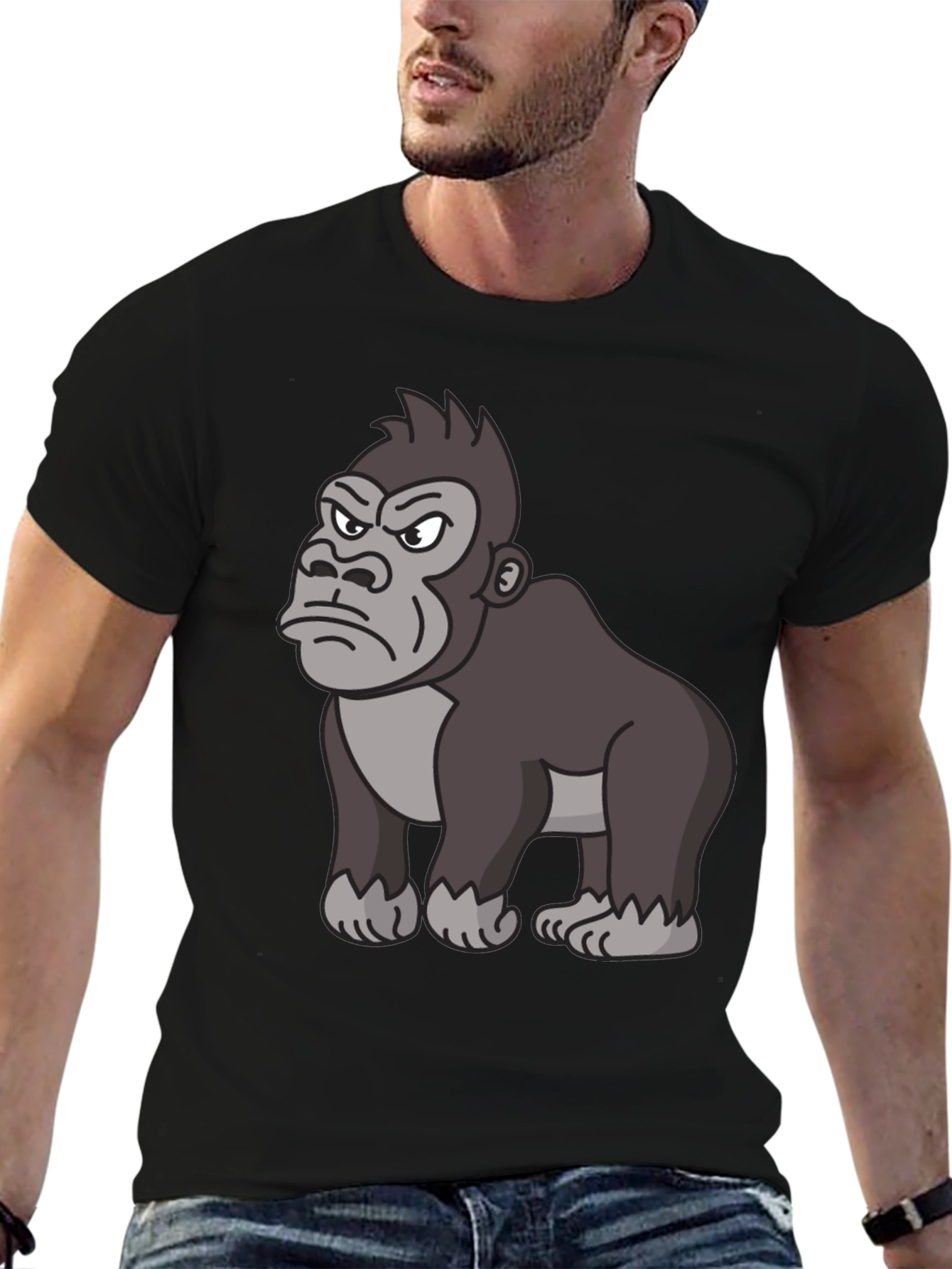 Black Angry Gorilla Cartoon Black T-Shirt view 6