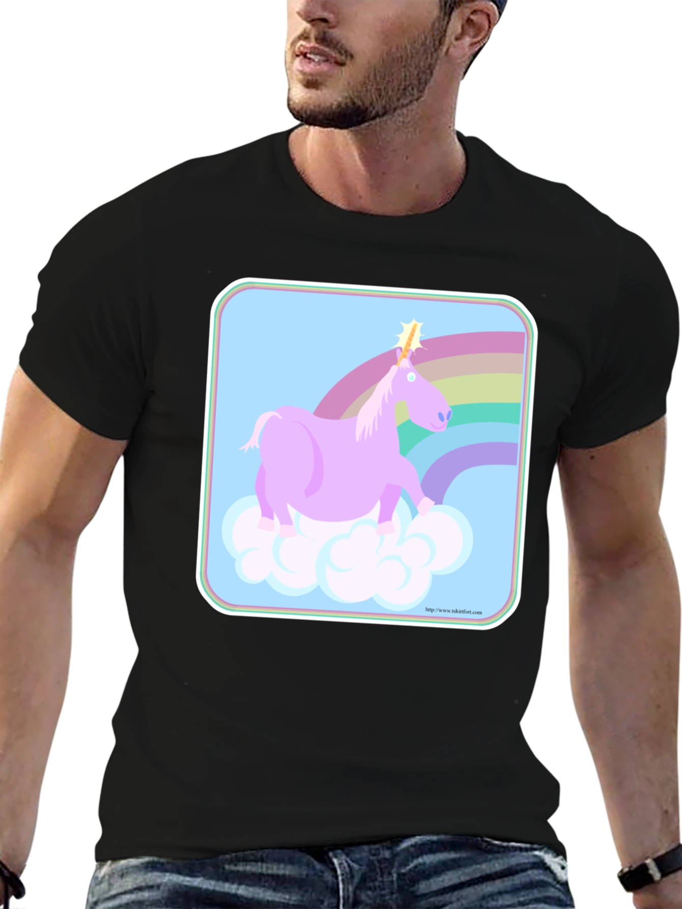 Black Unicorn Rainbow Graphic Tee - Black Cotton Comfort view 6