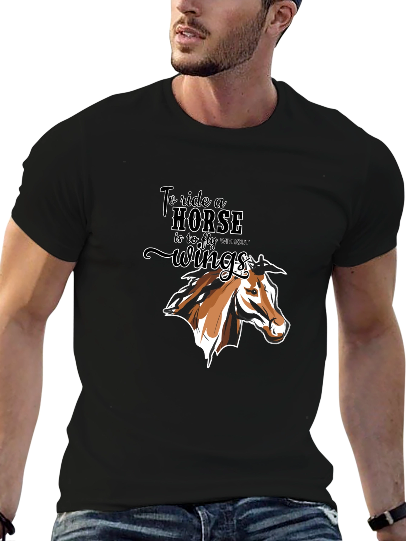 Black Horse T-Shirt: To Ride A Horse is to Fly view 6