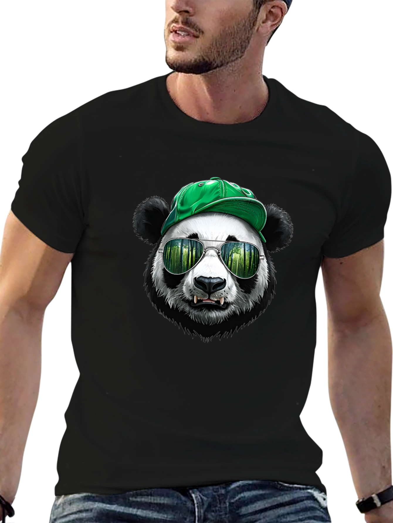 Black Cool Panda Tee with Hat & Shades - Unique Graphic T-Shirt view 6