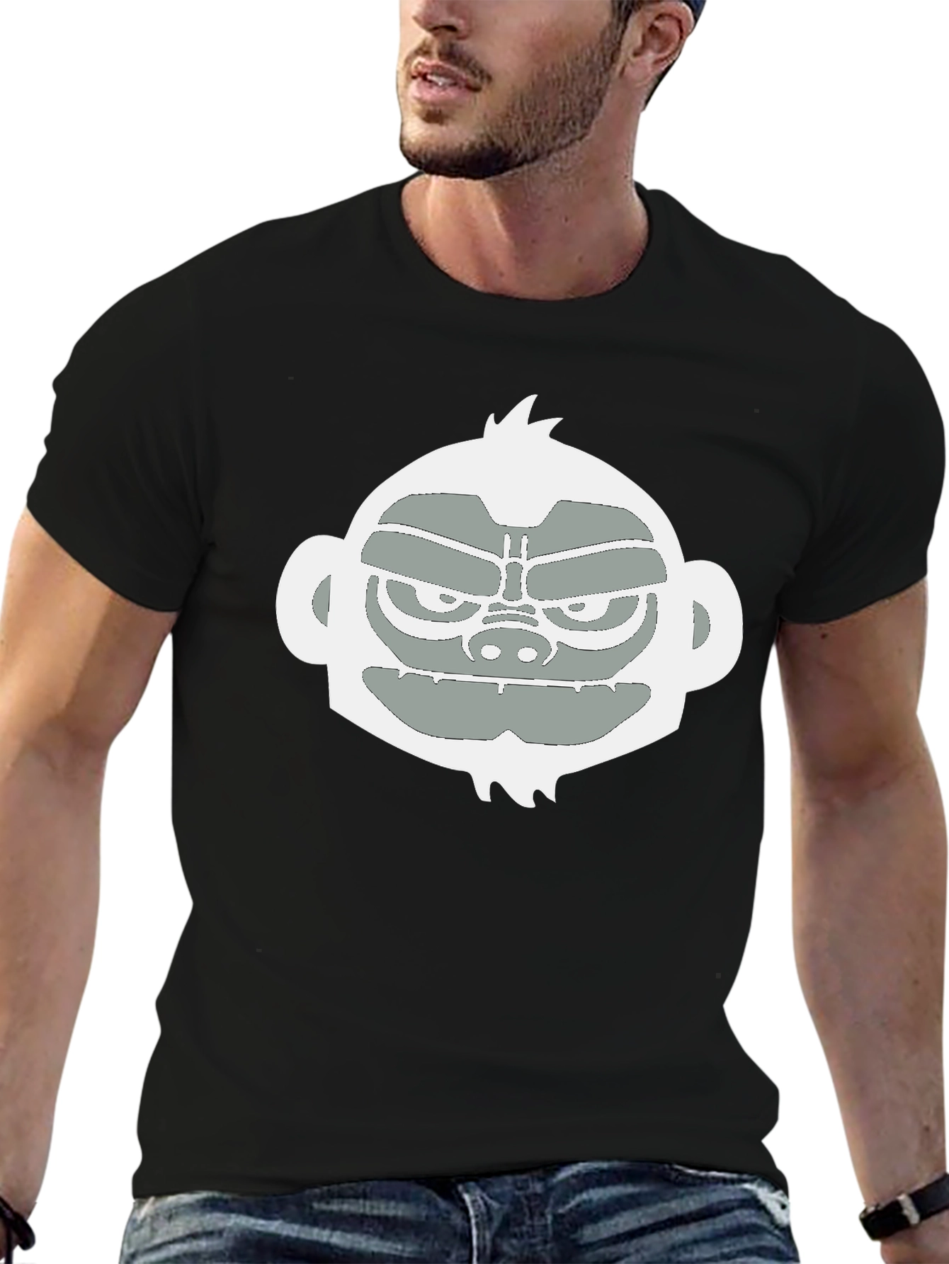 Black Cool Monkey Graphic Tee - Black Casual T-Shirt view 6