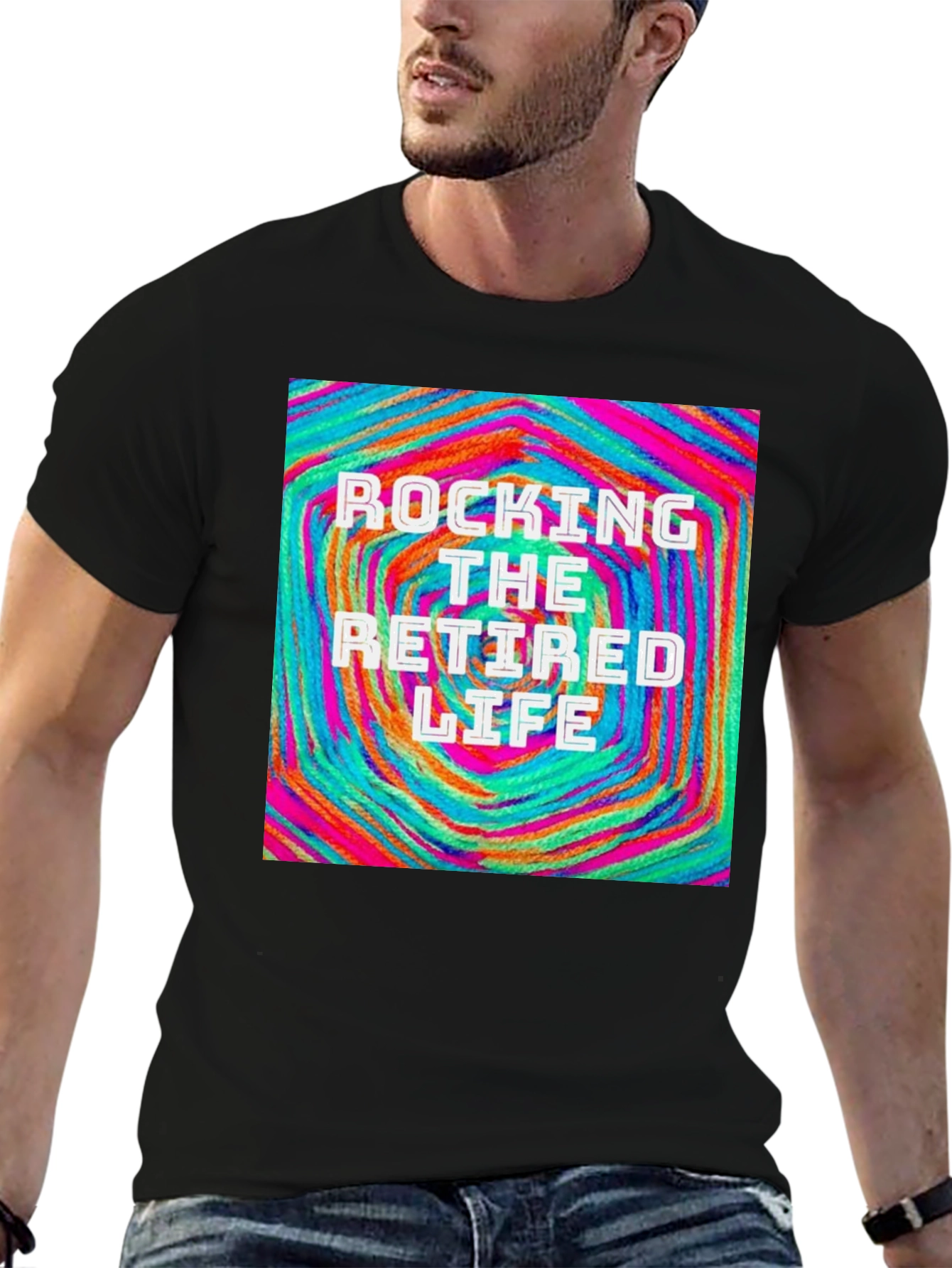 Black Rocking The Retired Life T-Shirt - Colorful Design view 6