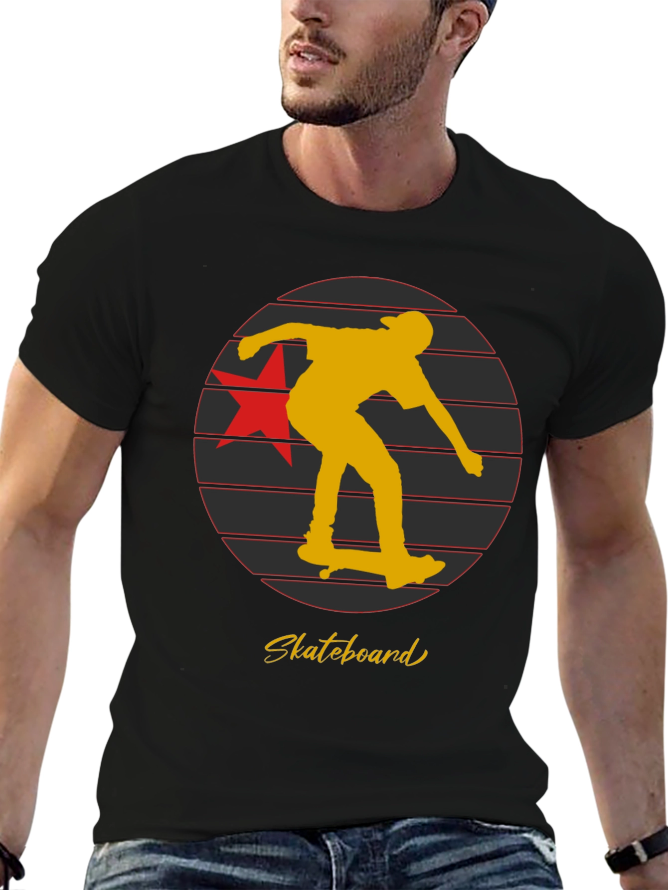 Black Skateboard Retro Graphic T-Shirt view 6