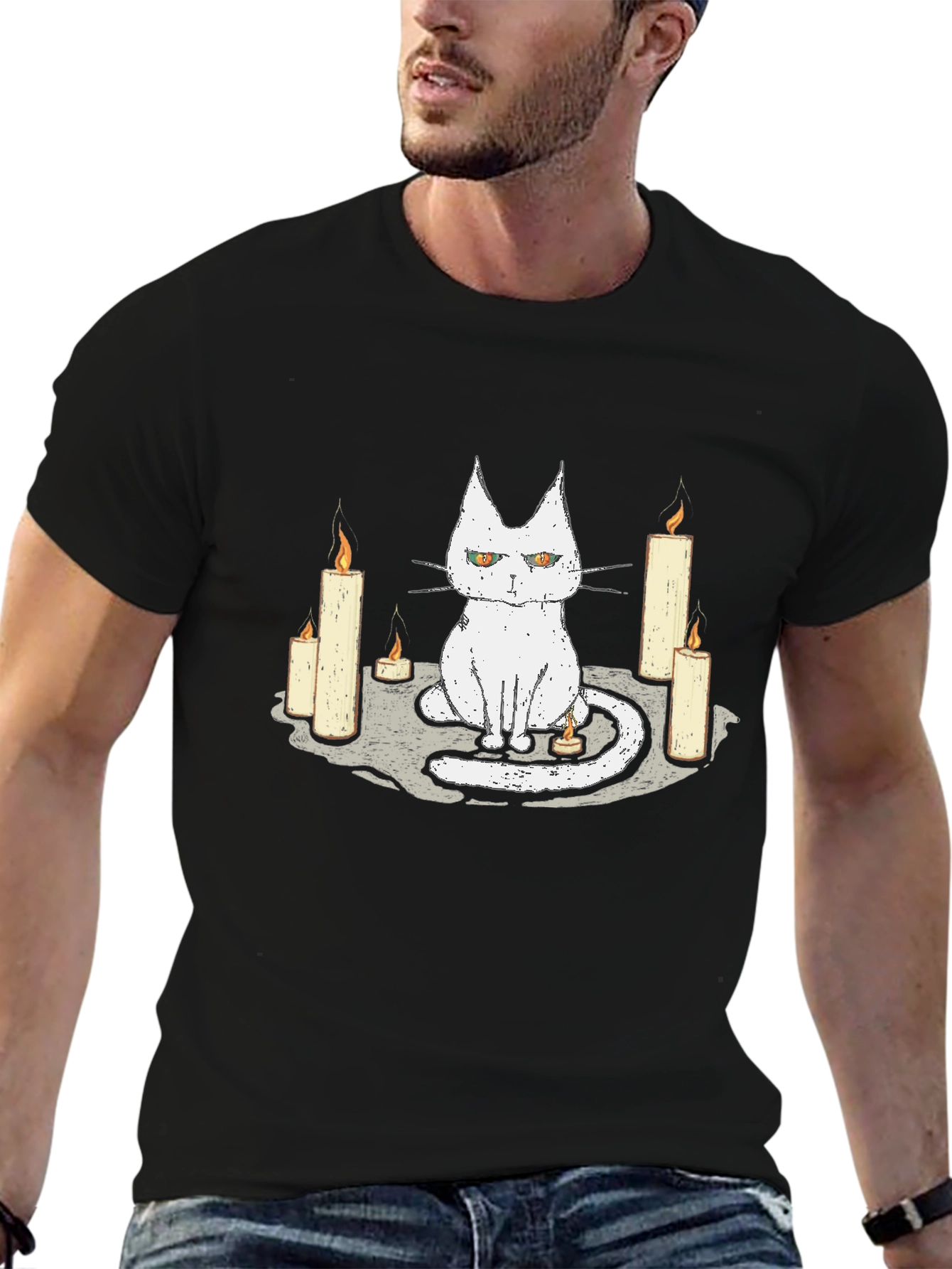 Occult Cat Candle Circle Graphic Tee - 6