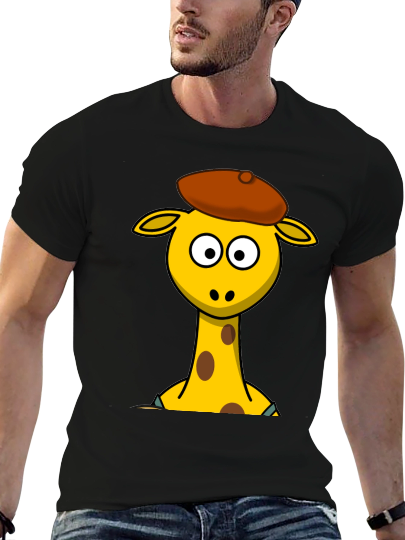 Black Cartoon Giraffe T-Shirt - Quirky Graphic Tee view 6