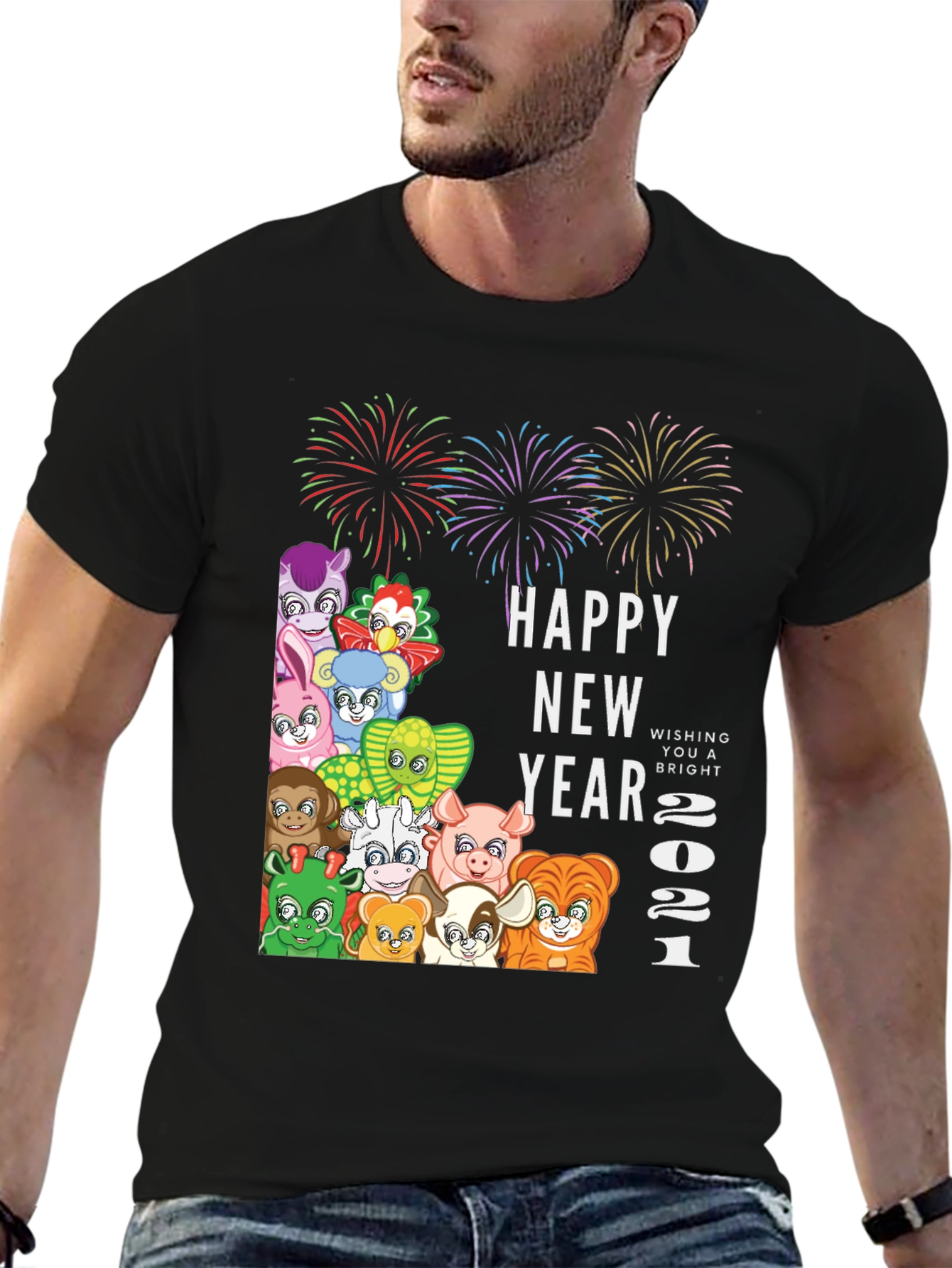 Black Happy New Year 2021 Animals T-Shirt view 6