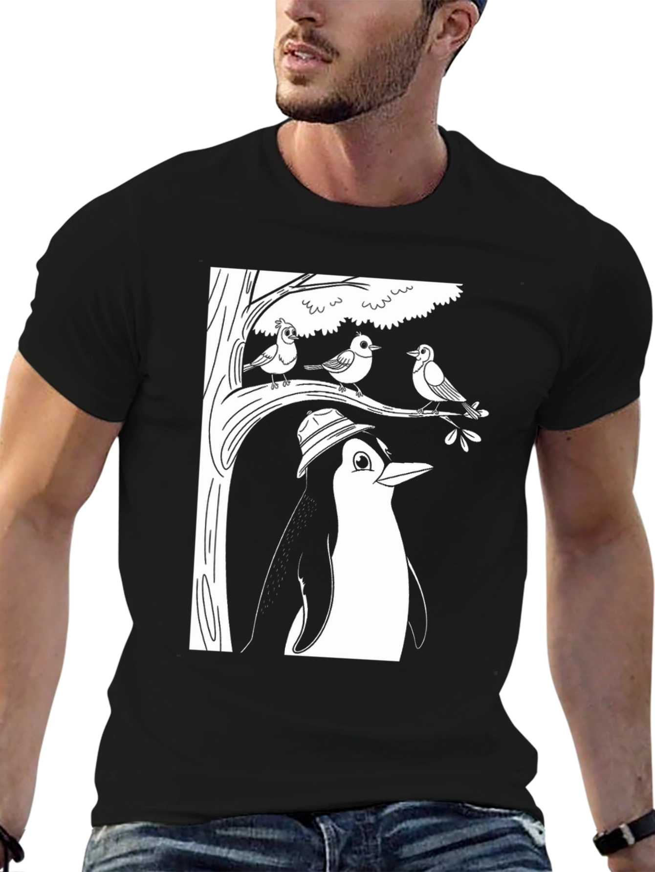 Black Penguin & Birds Graphic Tee view 6