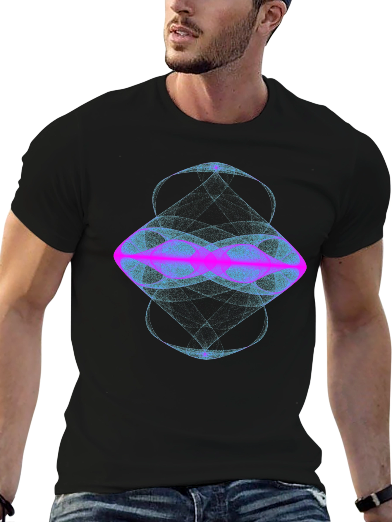 Black Geometric Graphic Black T-Shirt view 6