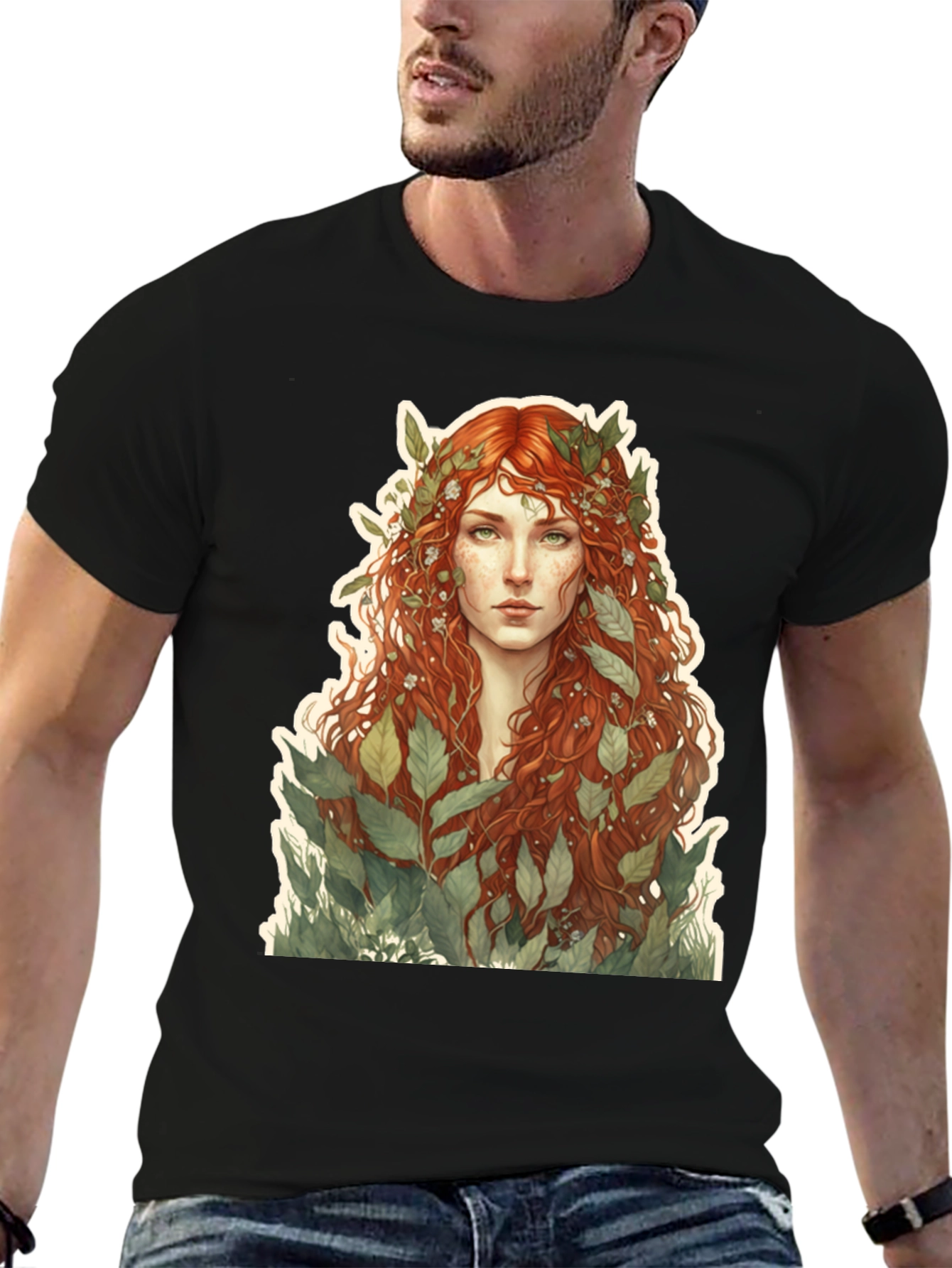 Black Nature Goddess Graphic Tee - Black Cotton T-Shirt view 6
