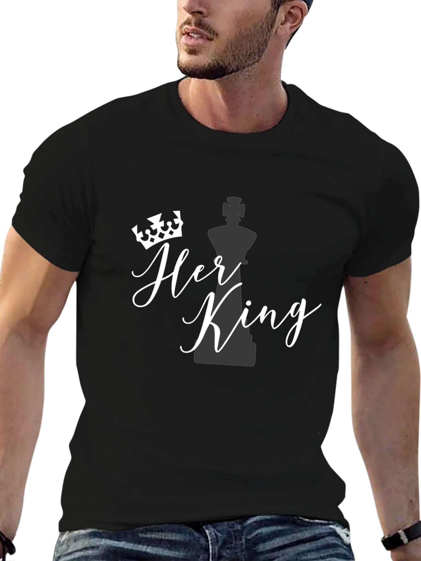 Black Her King Graphic T-Shirt - Novelty Tee for Couples view 6
