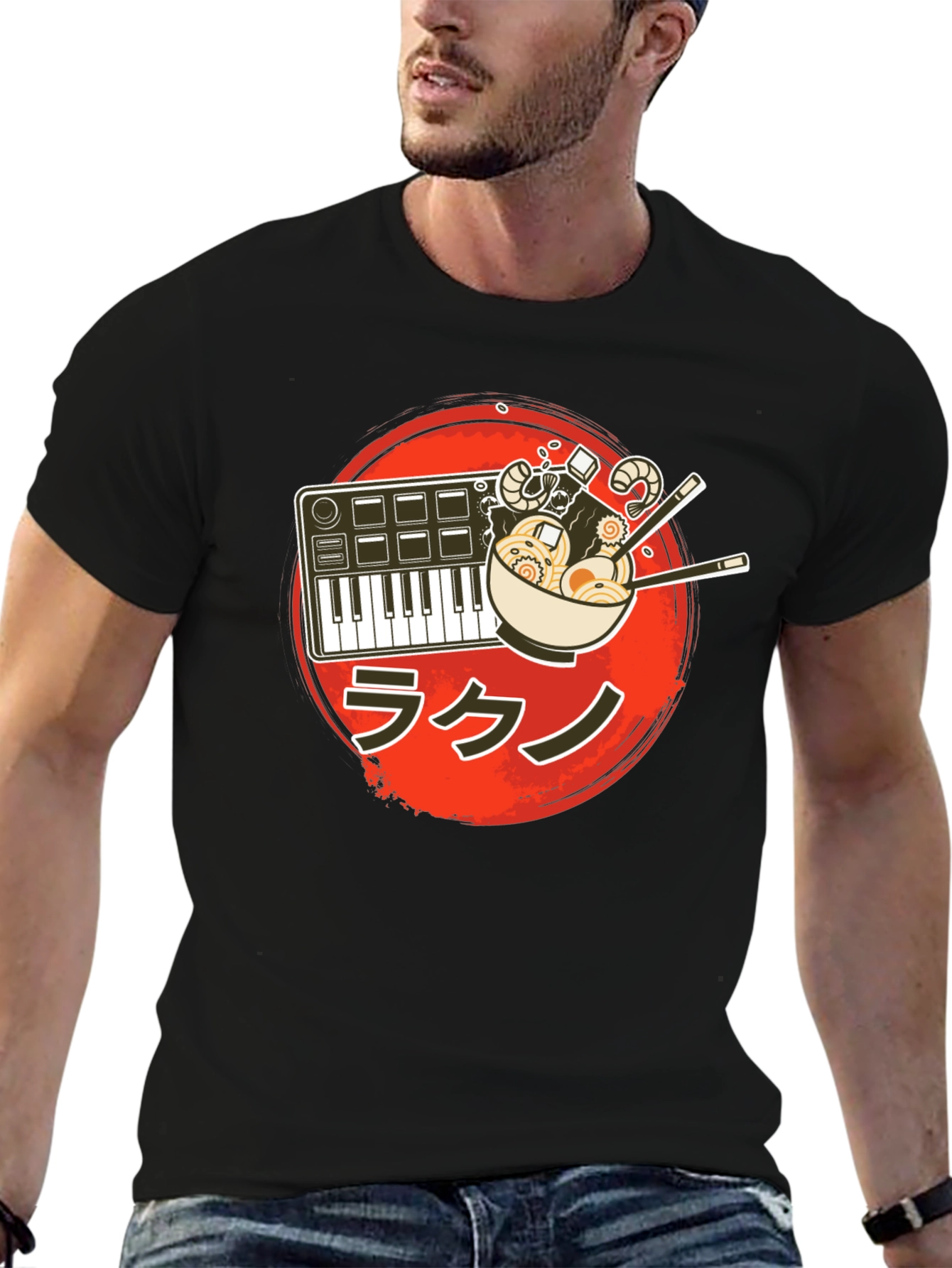 Black Ramen Music T-Shirt - Foodie Musician Tee view 6
