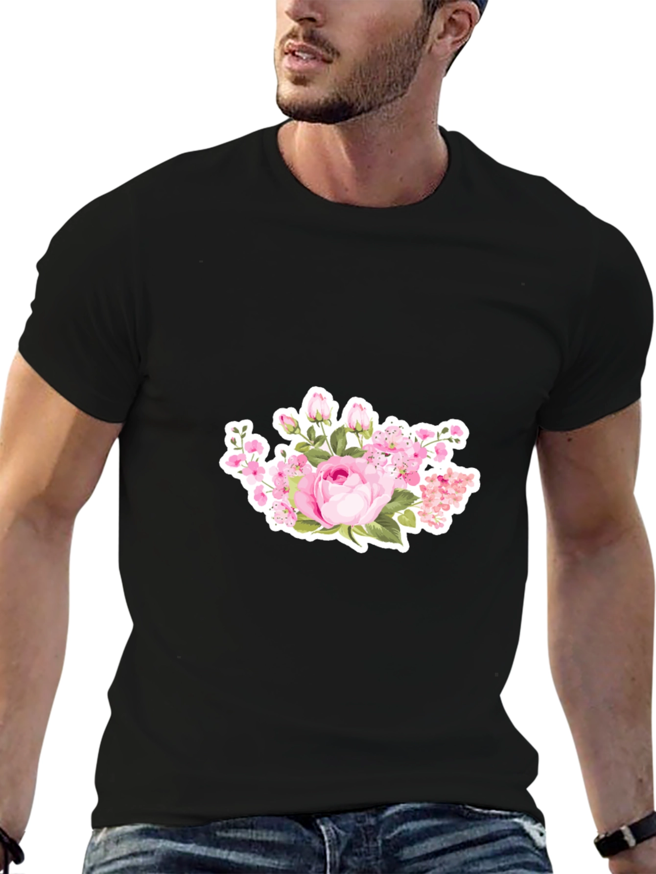 Black Floral Print Black T-Shirt view 6