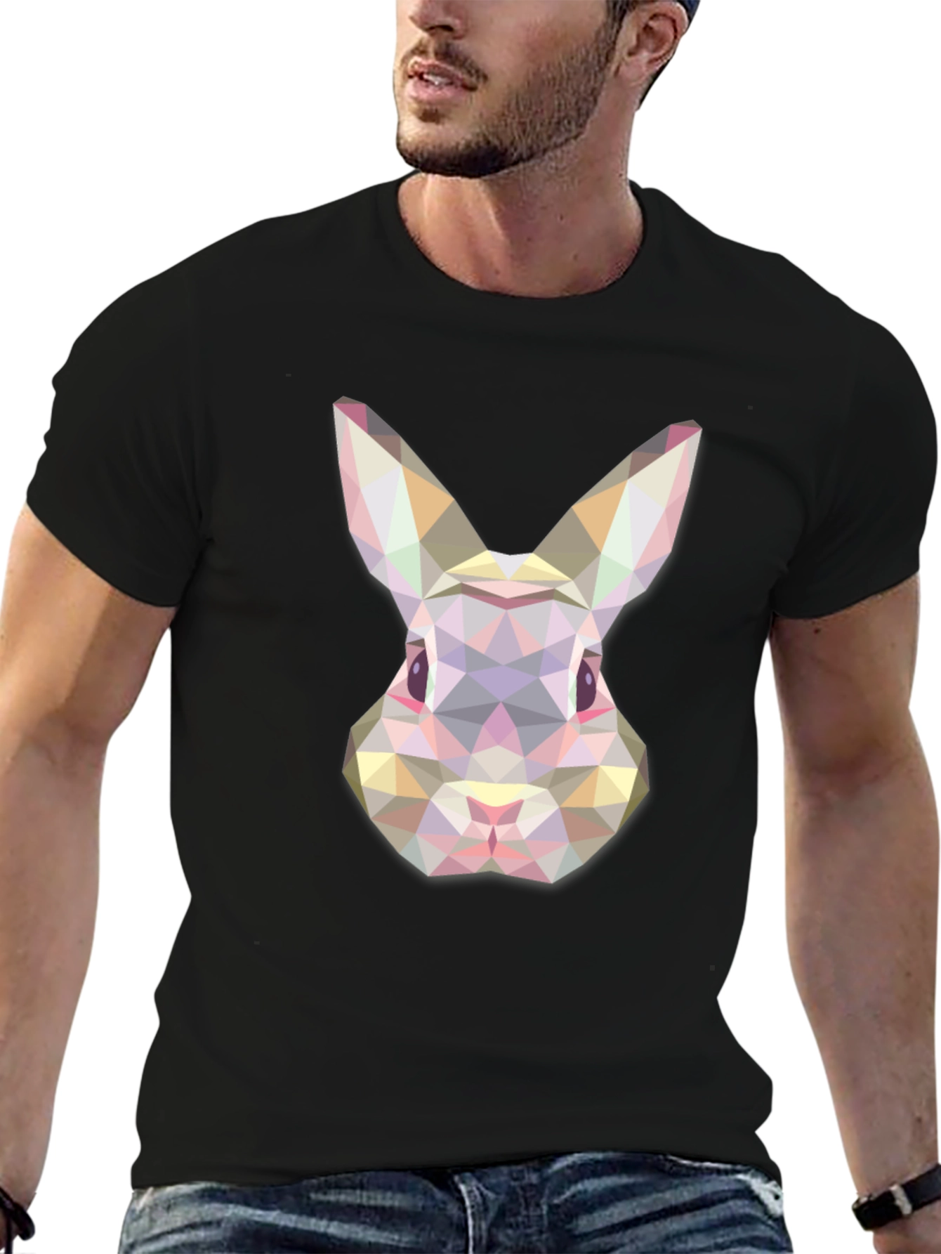 Black Geometric Rabbit Graphic Tee - Modern Unisex T-Shirt view 6