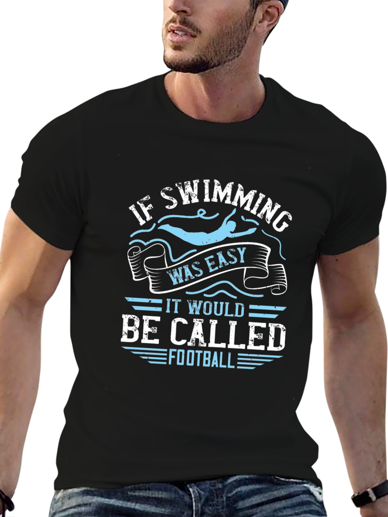 Black Funny Swimming T-Shirt: If Swimming Was Easy Football view 6
