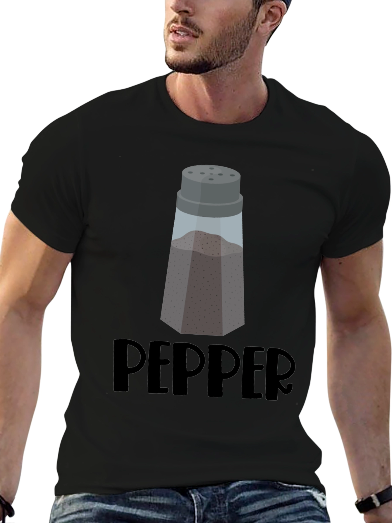 Black Men's Black Pepper Shaker Graphic T-Shirt view 6