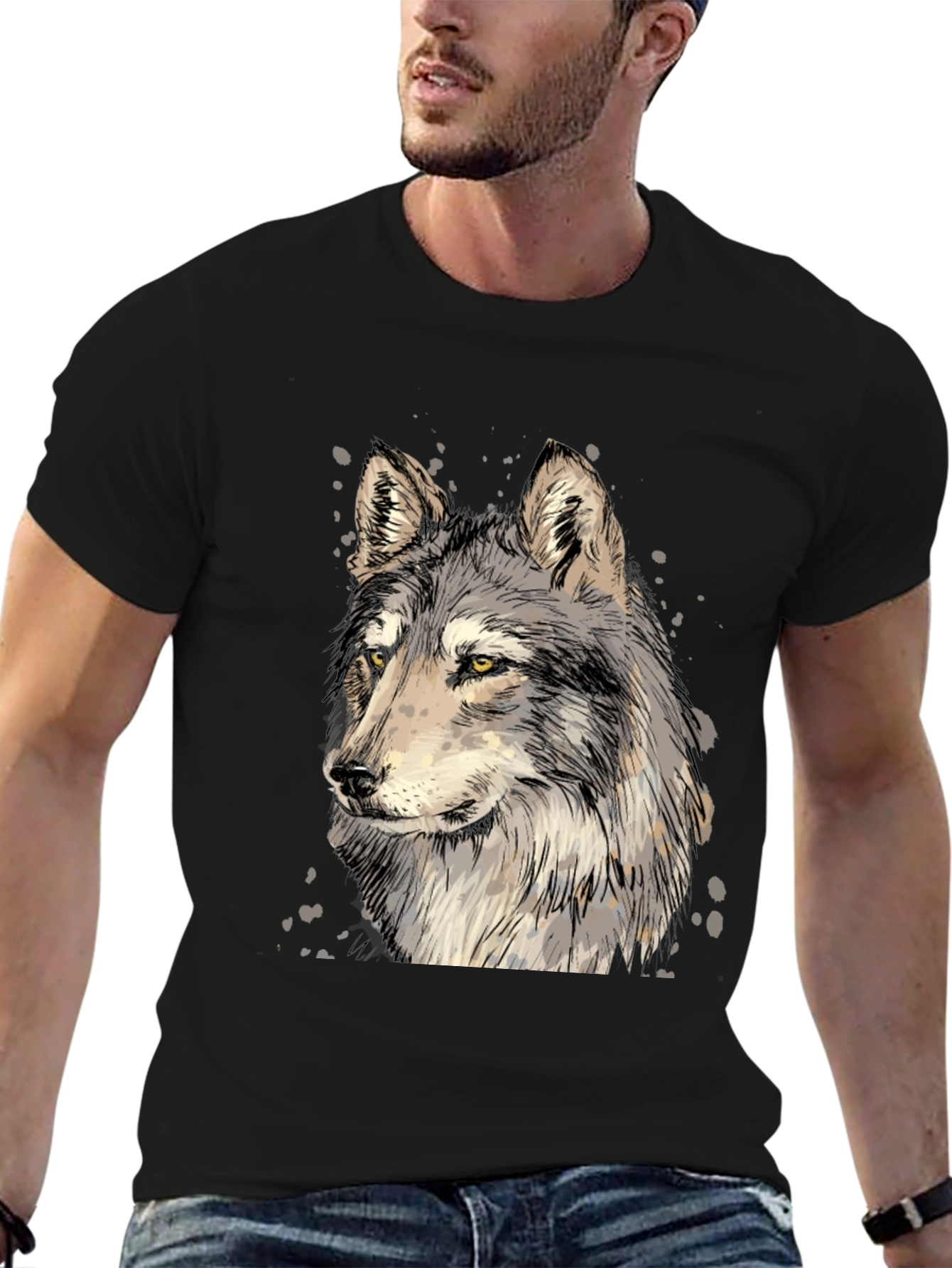 Black Wolf Graphic Print Black T-Shirt view 6