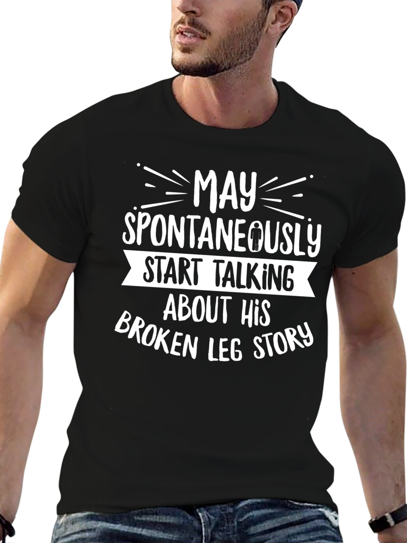 Black Funny Broken Leg Story T-Shirt - Men's Black Tee view 6