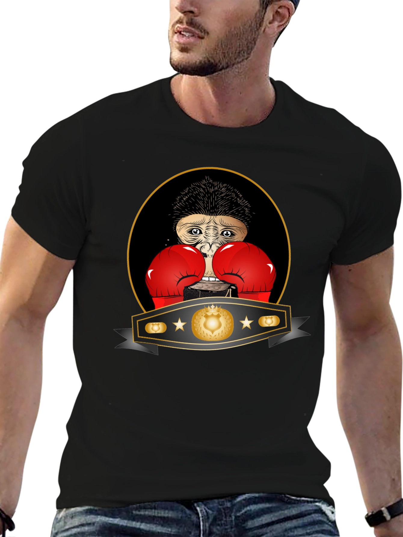 Black Boxing Monkey T-Shirt: Champion Style, Funny Graphic Tee view 6