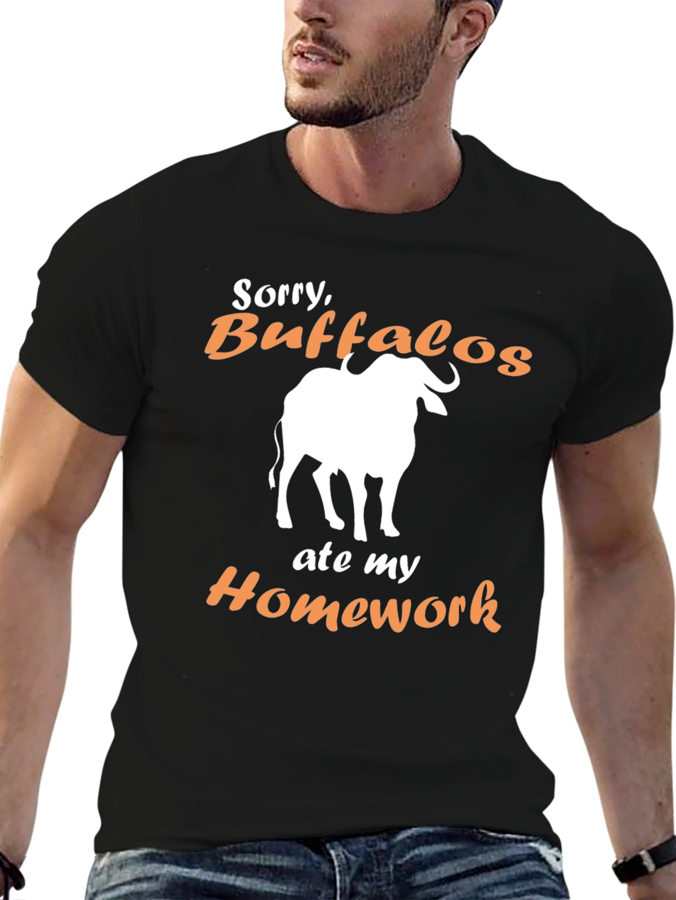 Black Buffalo Ate My Homework Funny T-Shirt view 6