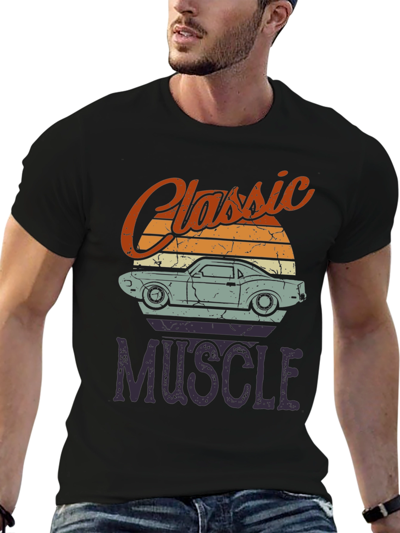 Black Classic Muscle Car Graphic T-Shirt view 6
