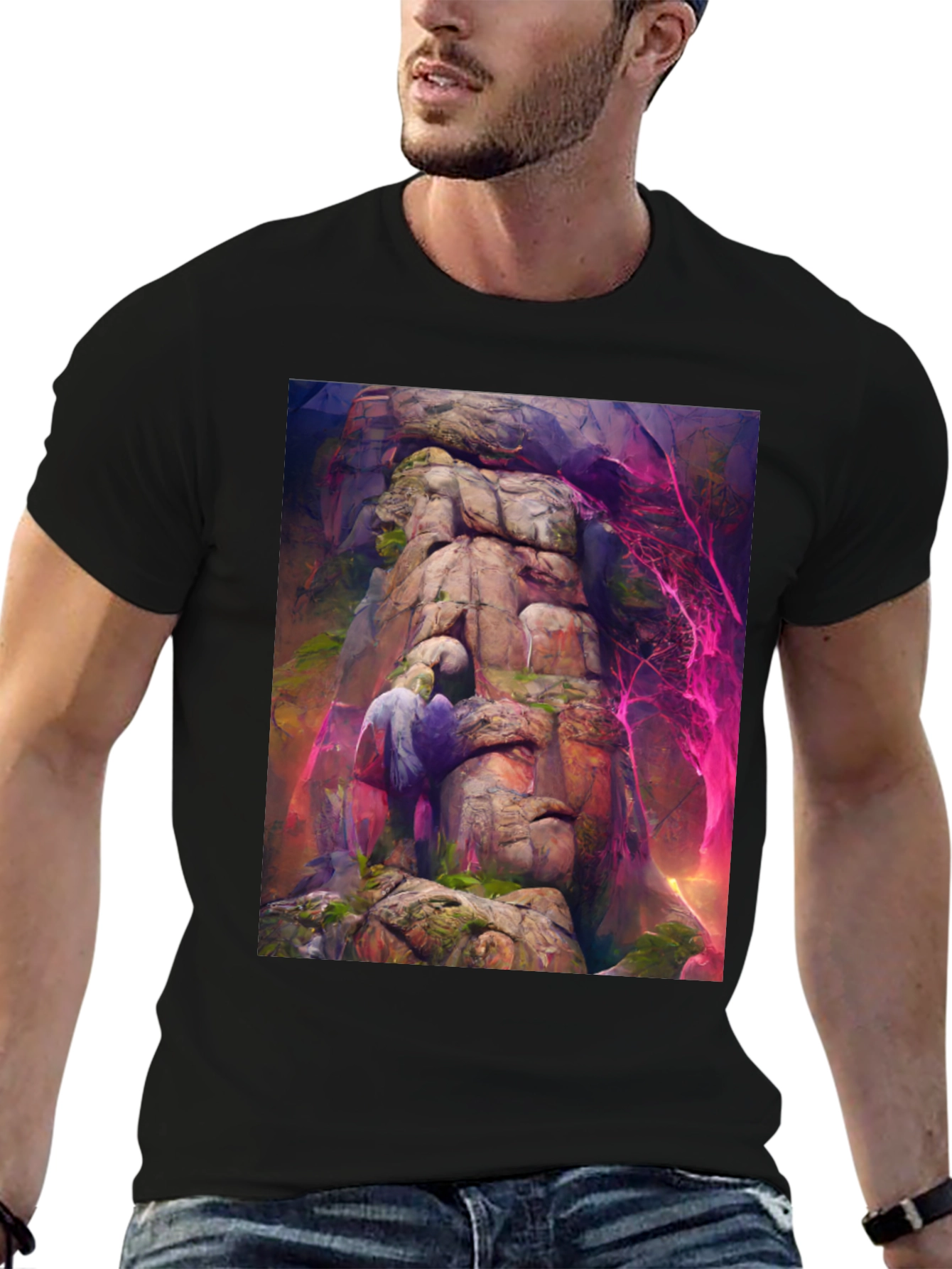 Black Mystical Mountain T-Shirt - Fantasy Art Tee view 6