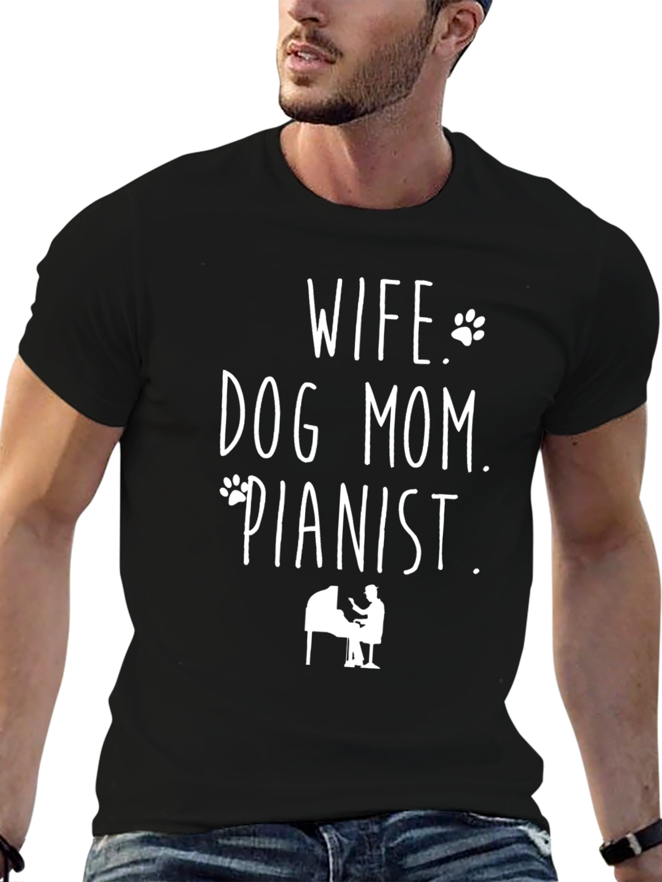 Black Wife Dog Mom Pianist Graphic Tee - Black view 6