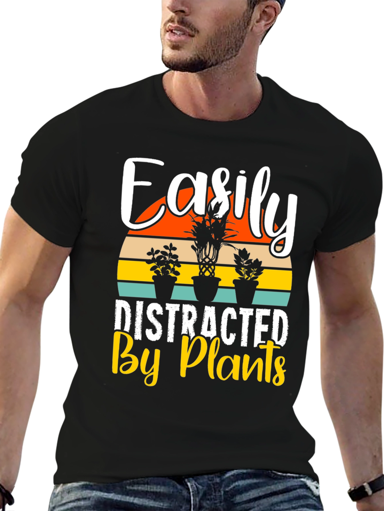 Black Easily Distracted By Plants Graphic T-Shirt view 6