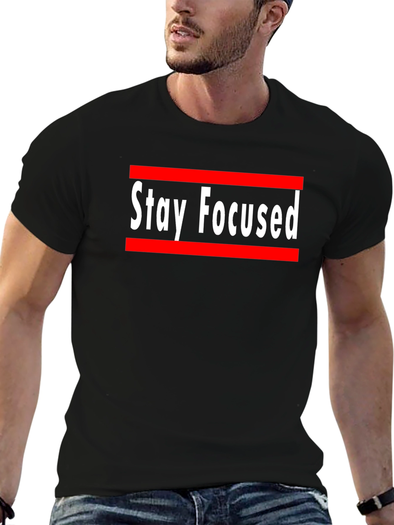 Black Stay Focused Graphic Print Crew Neck T-Shirt view 6