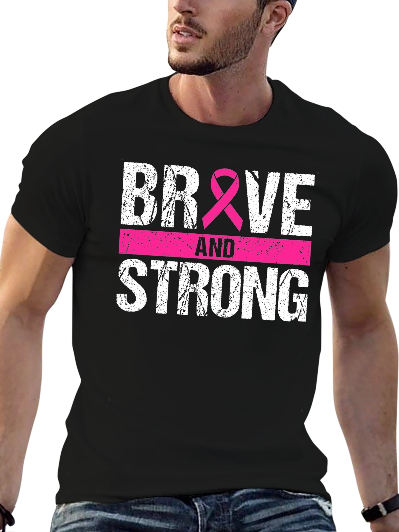 Black Brave and Strong Breast Cancer Awareness Tee view 6