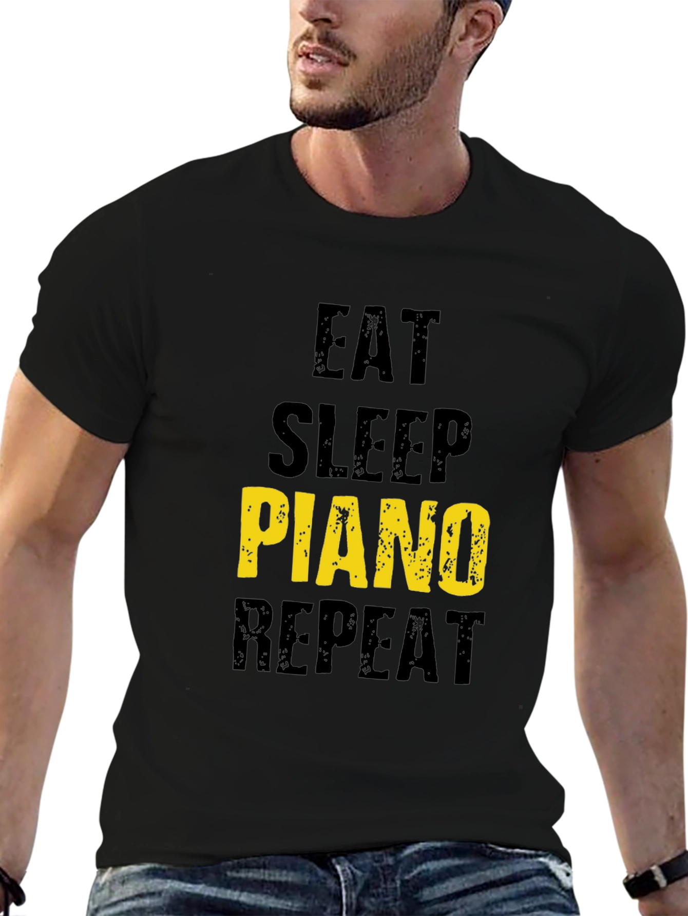 Black Eat Sleep Piano Repeat Black T-Shirt view 6