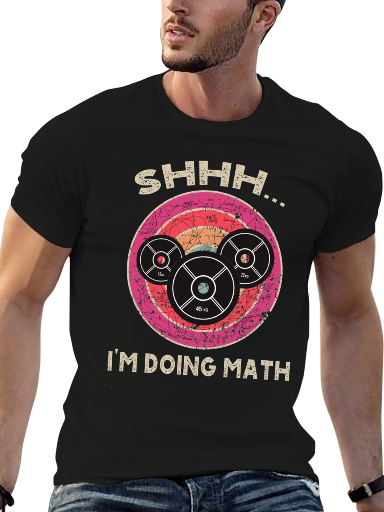 Black Shhh I'm Doing Math Gym Weightlifting T-Shirt view 6