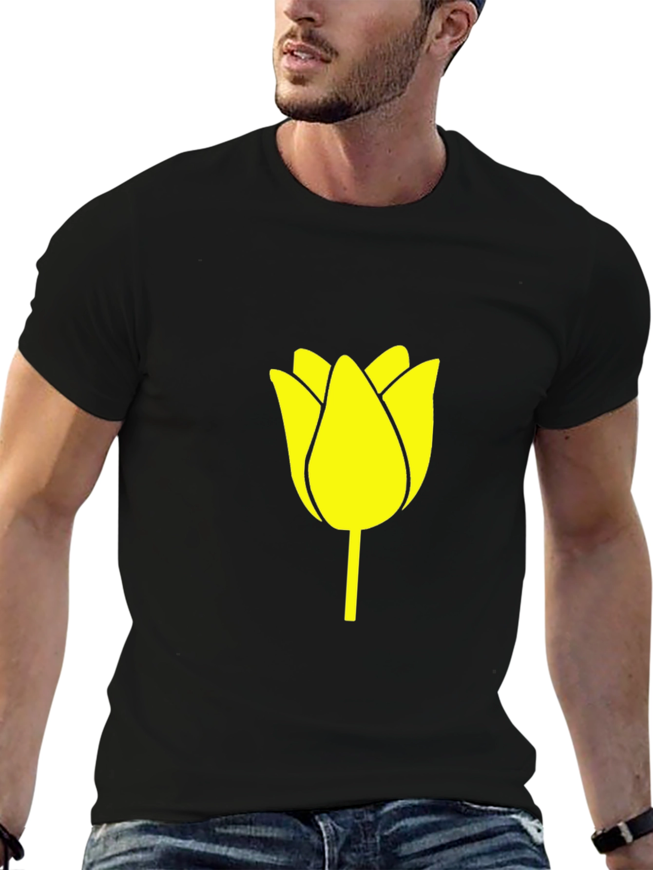Black Black T-Shirt with Yellow Tulip Graphic view 6
