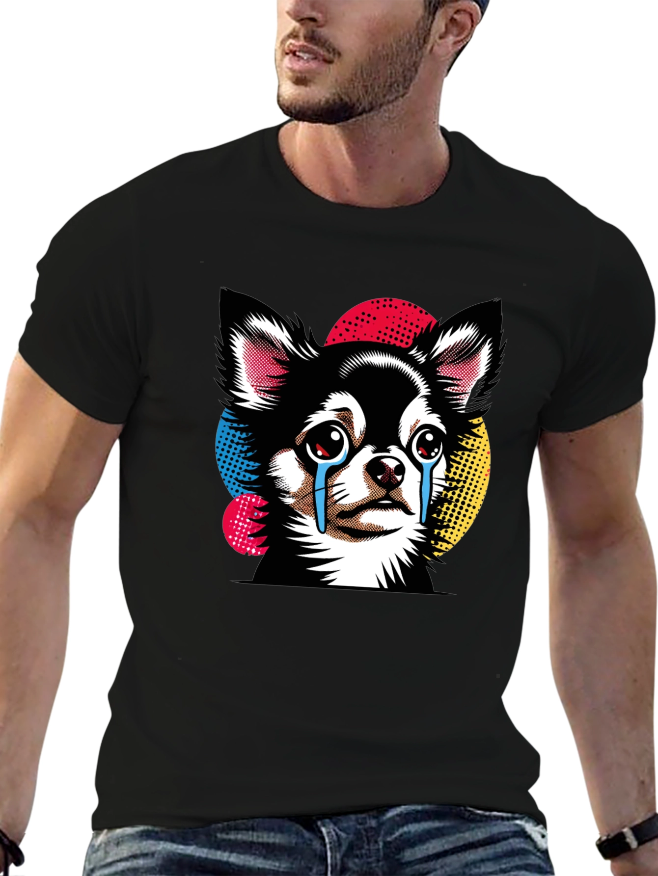 Black Crying Chihuahua Graphic Tee - Black Cotton T-Shirt view 6