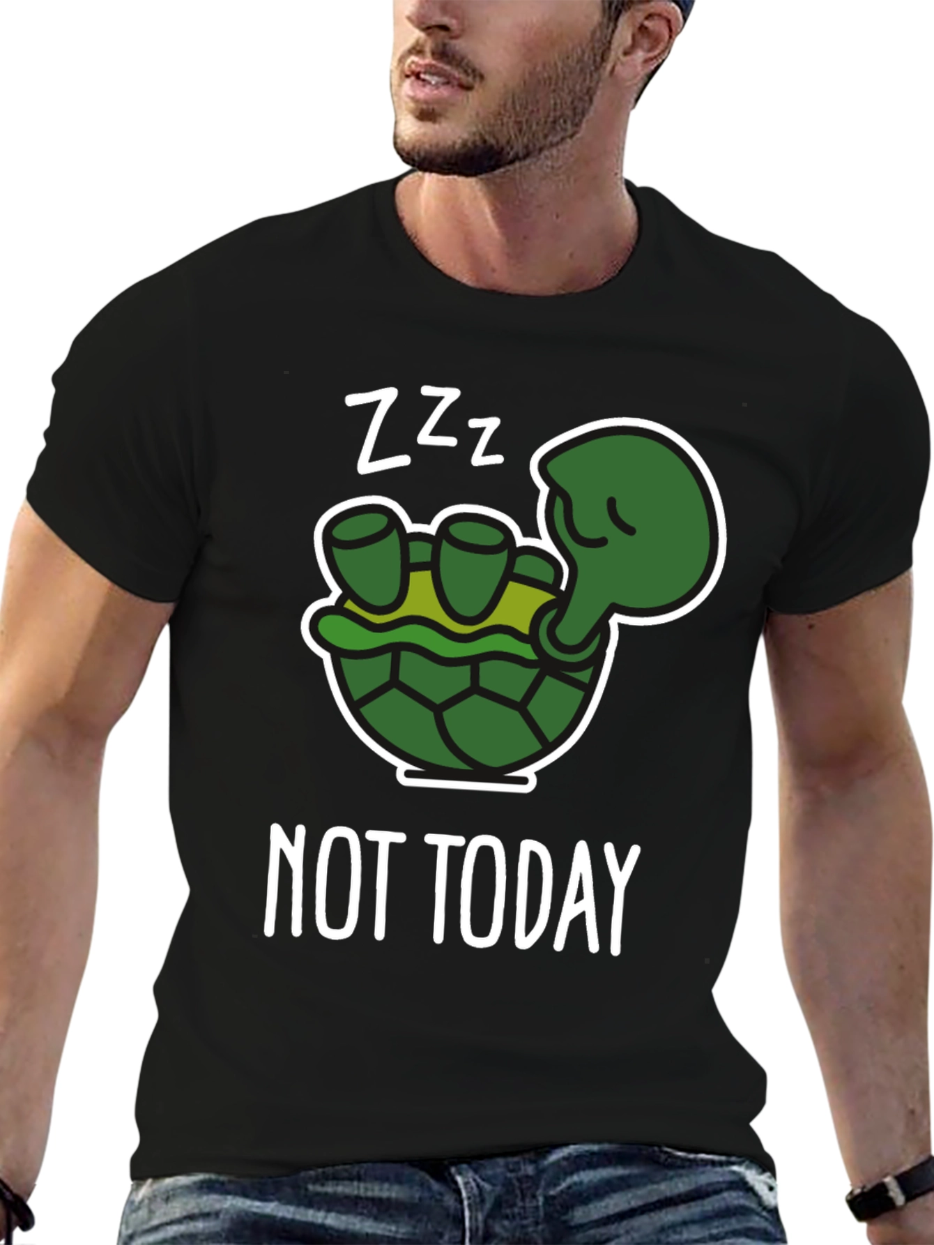 Black Funny Turtle "Not Today" Graphic T-Shirt view 6