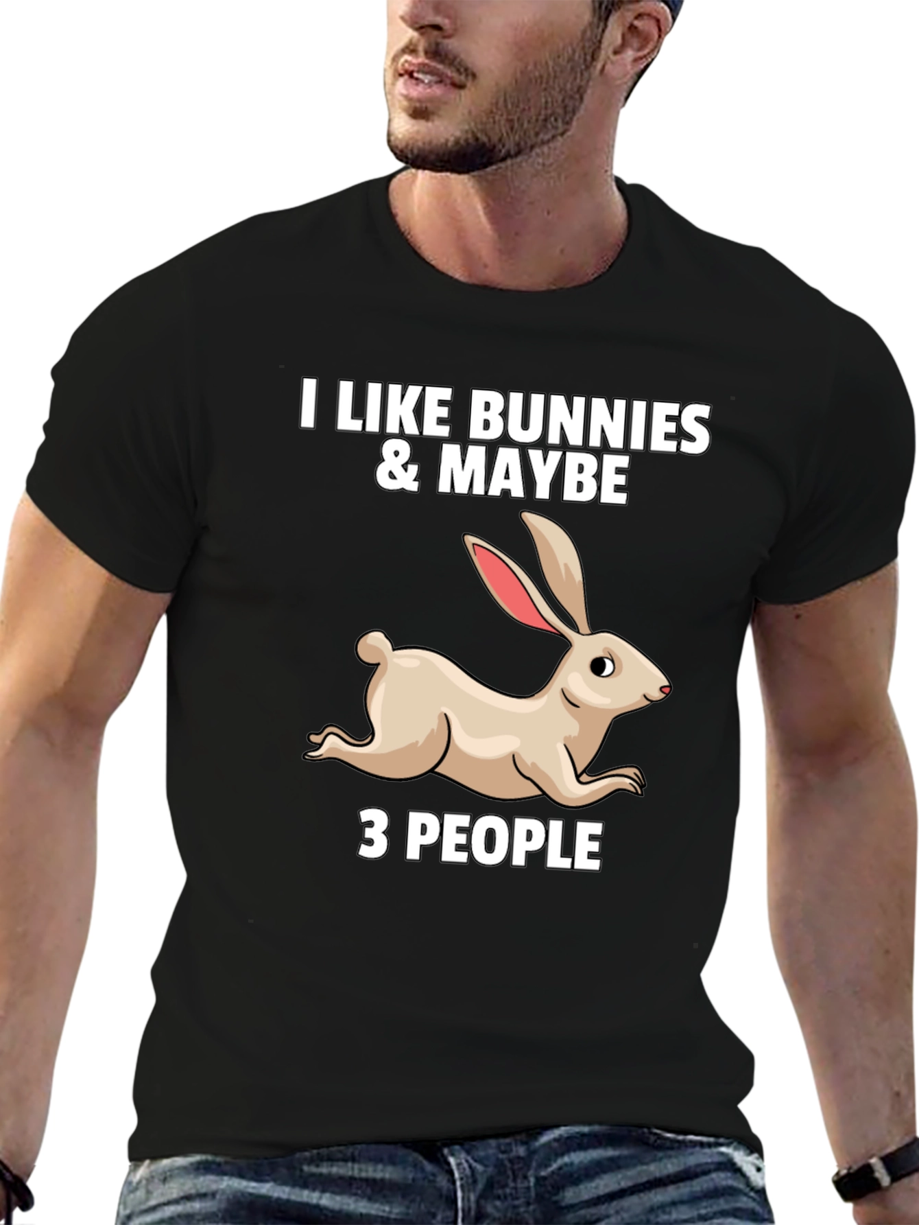 Black I Like Bunnies & Maybe 3 People Graphic T-Shirt view 6