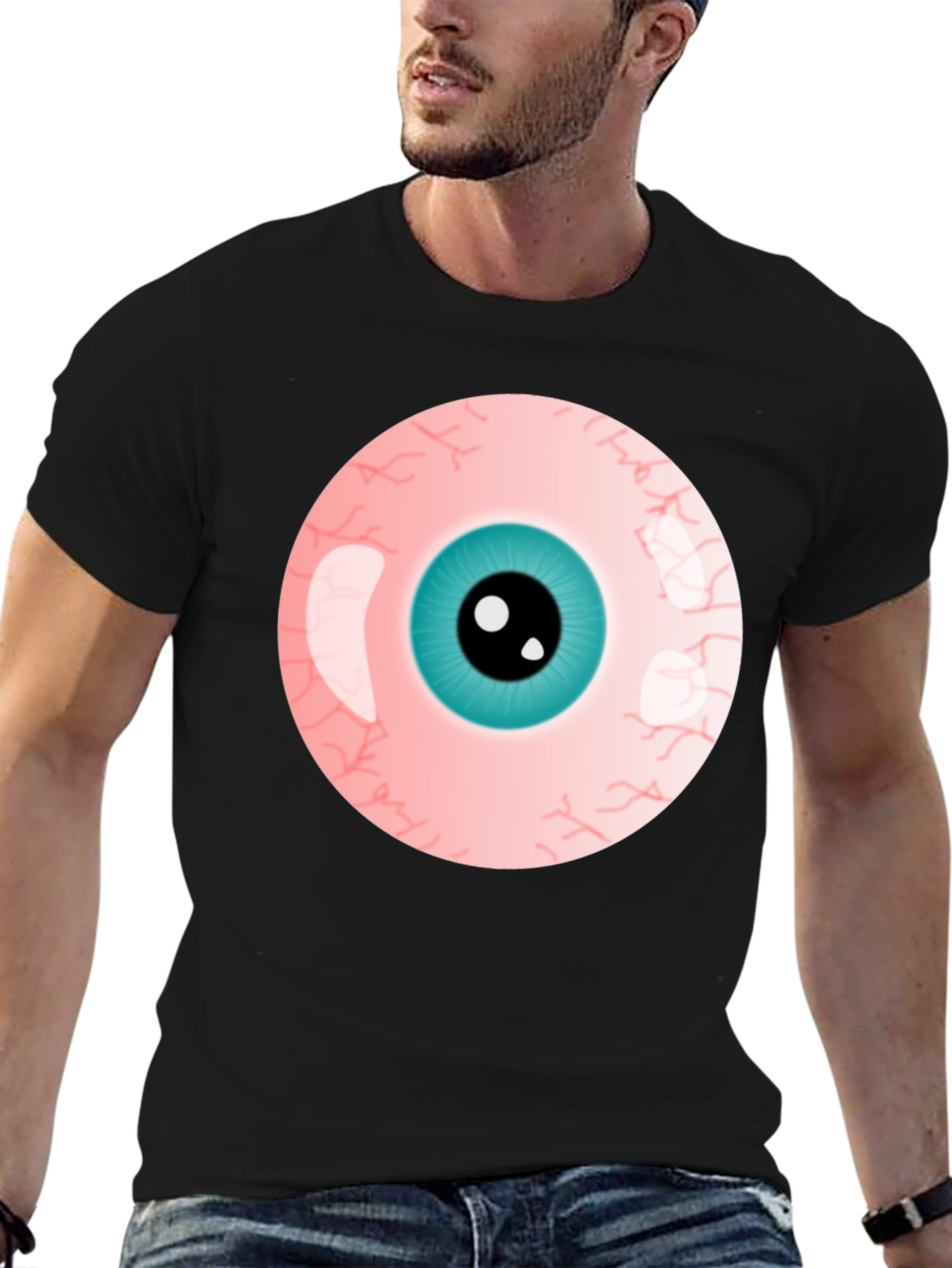 Black Eye-Catching Graphic Tee - Bold Eyeball Design view 6
