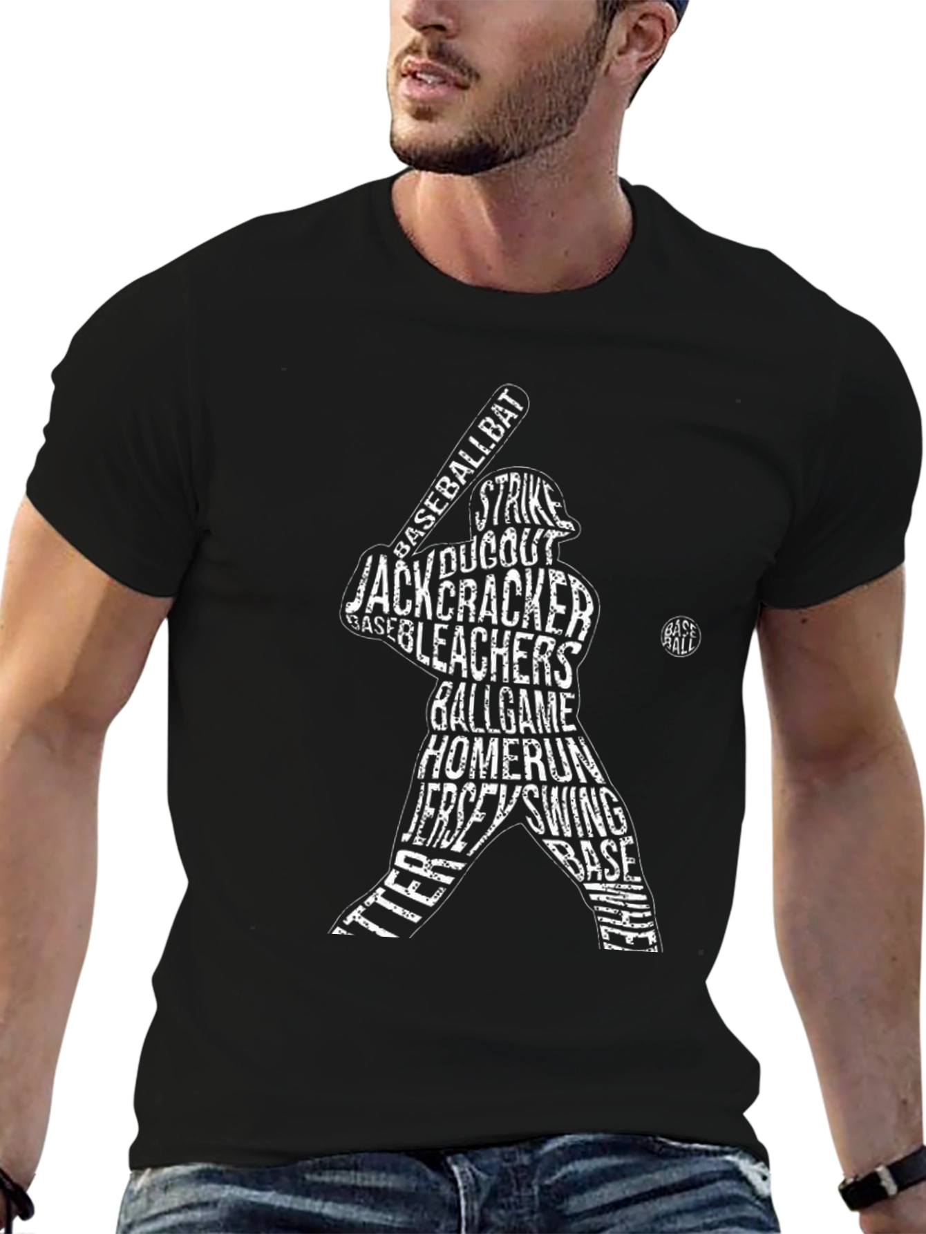 Black Baseball Word Art Graphic T-Shirt view 6