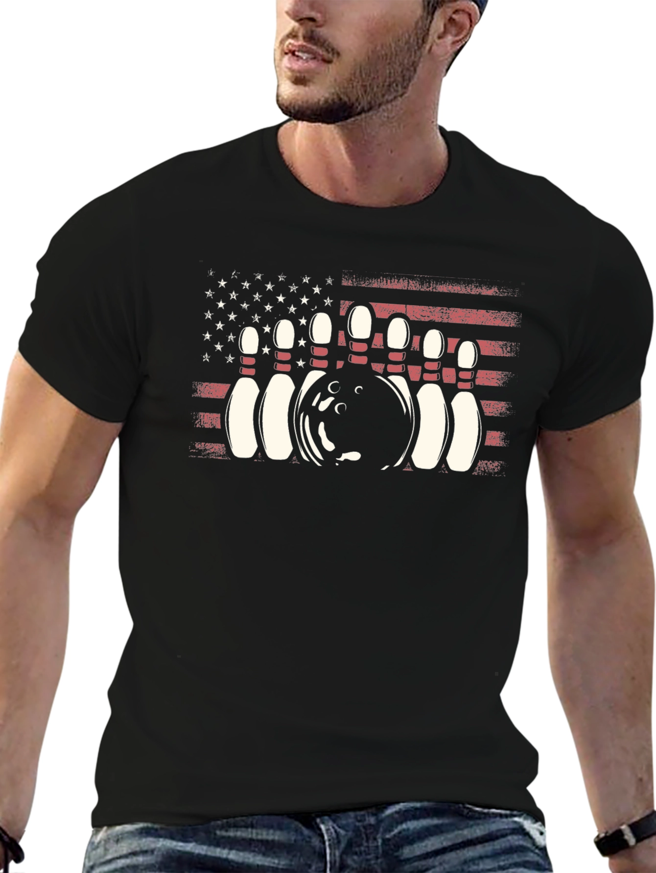 Black Bowling USA Flag Graphic T-Shirt view 6