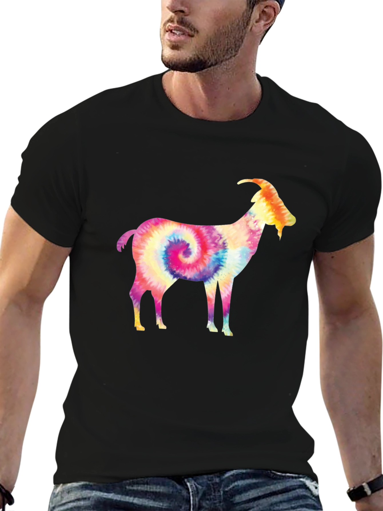 Black Tie-Dye Goat Graphic Tee - Black Cotton view 6