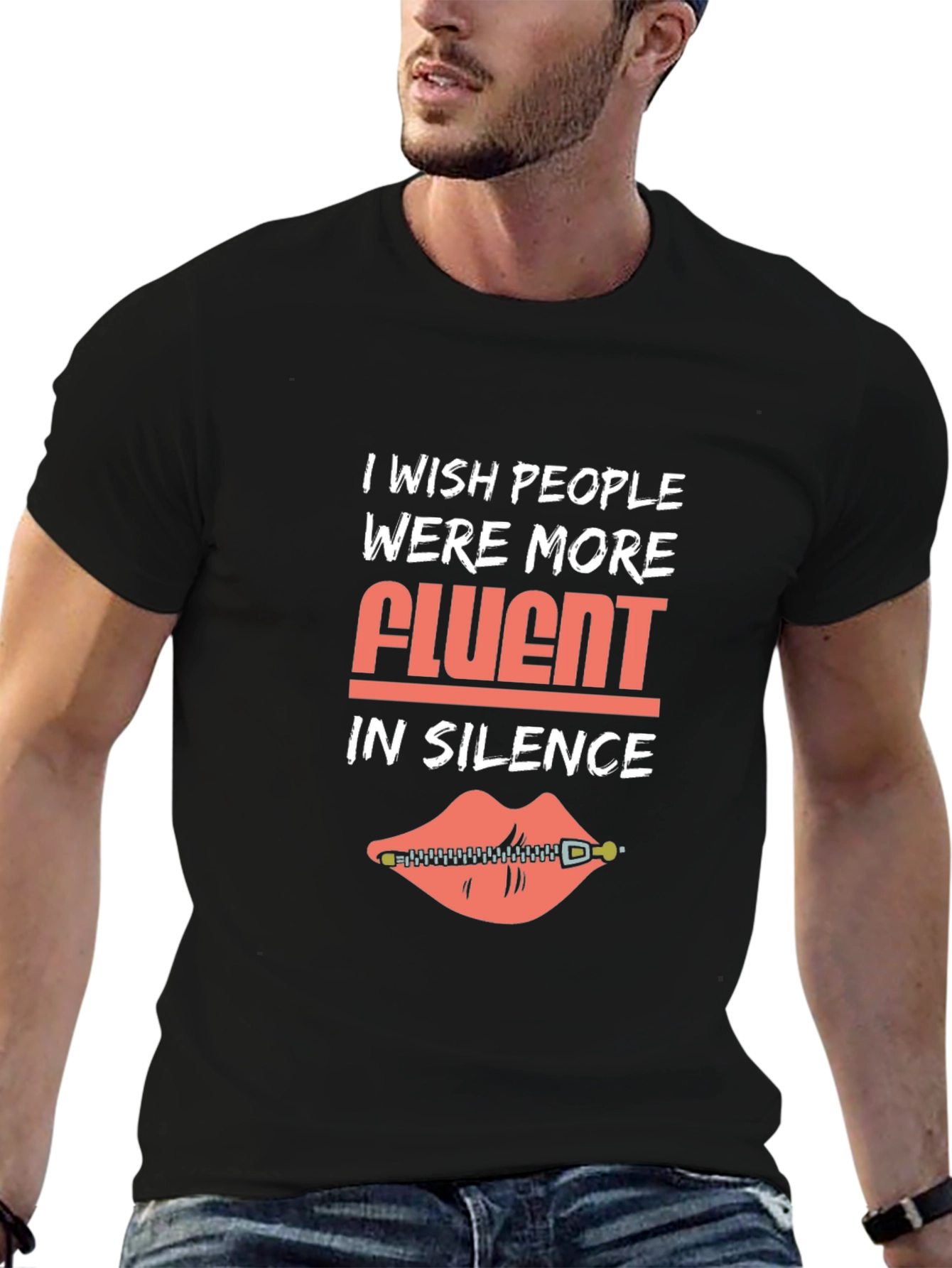 Black Funny Silence T-Shirt: I Wish People Were More Fluent view 6