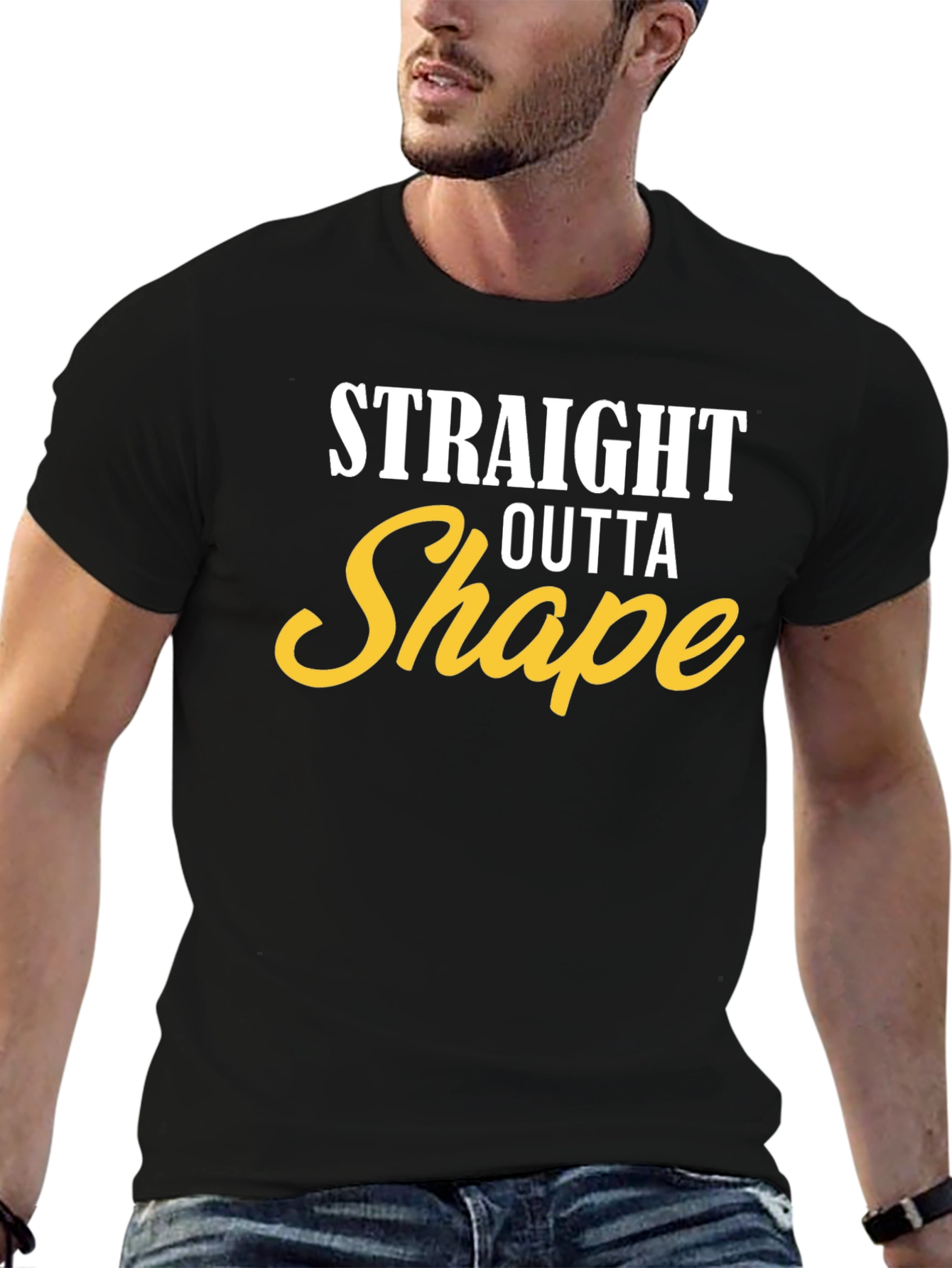 Black Straight Outta Shape Funny Men's T-Shirt view 6