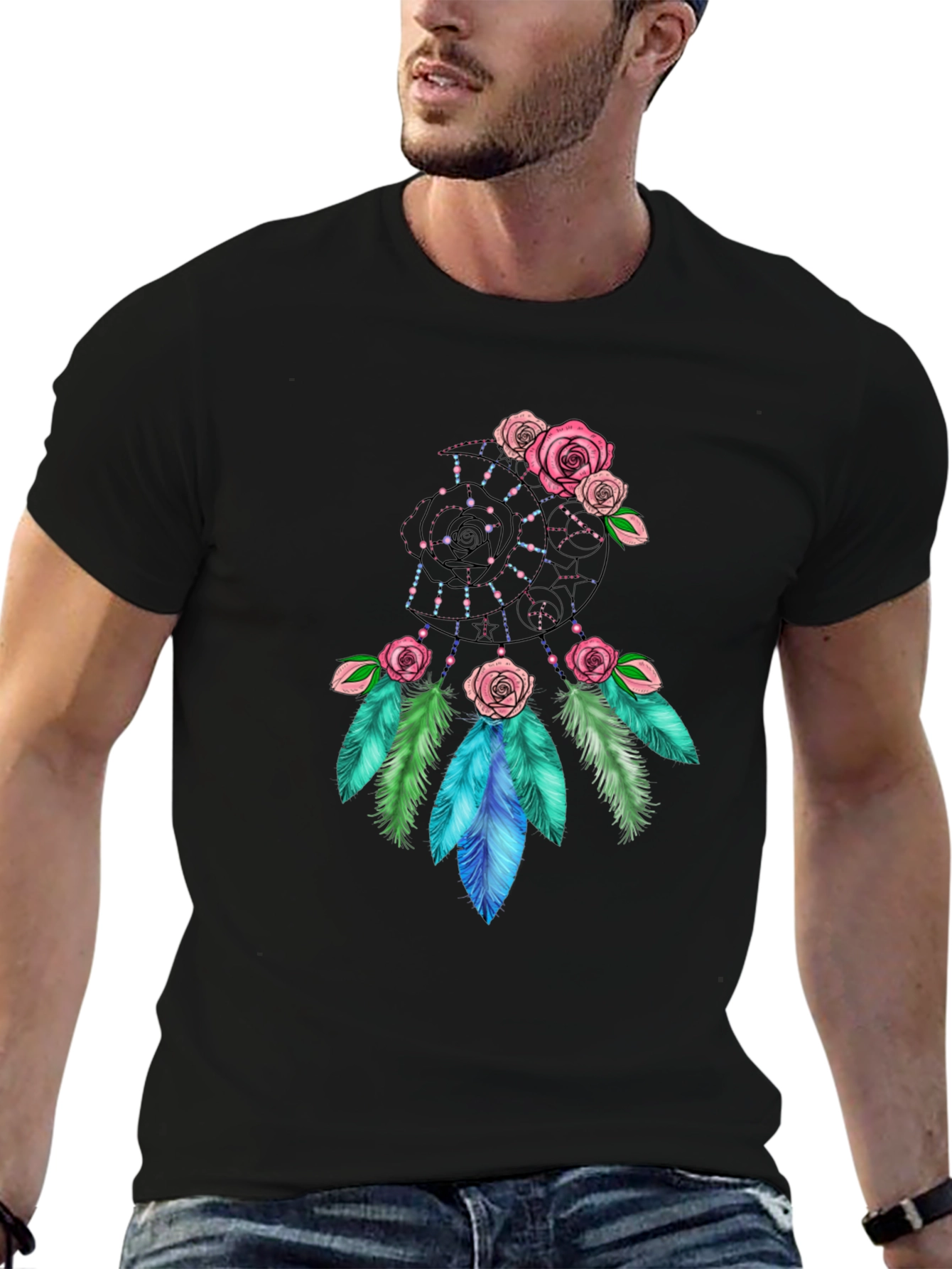 Black Dreamcatcher Rose Graphic Black T-Shirt view 6
