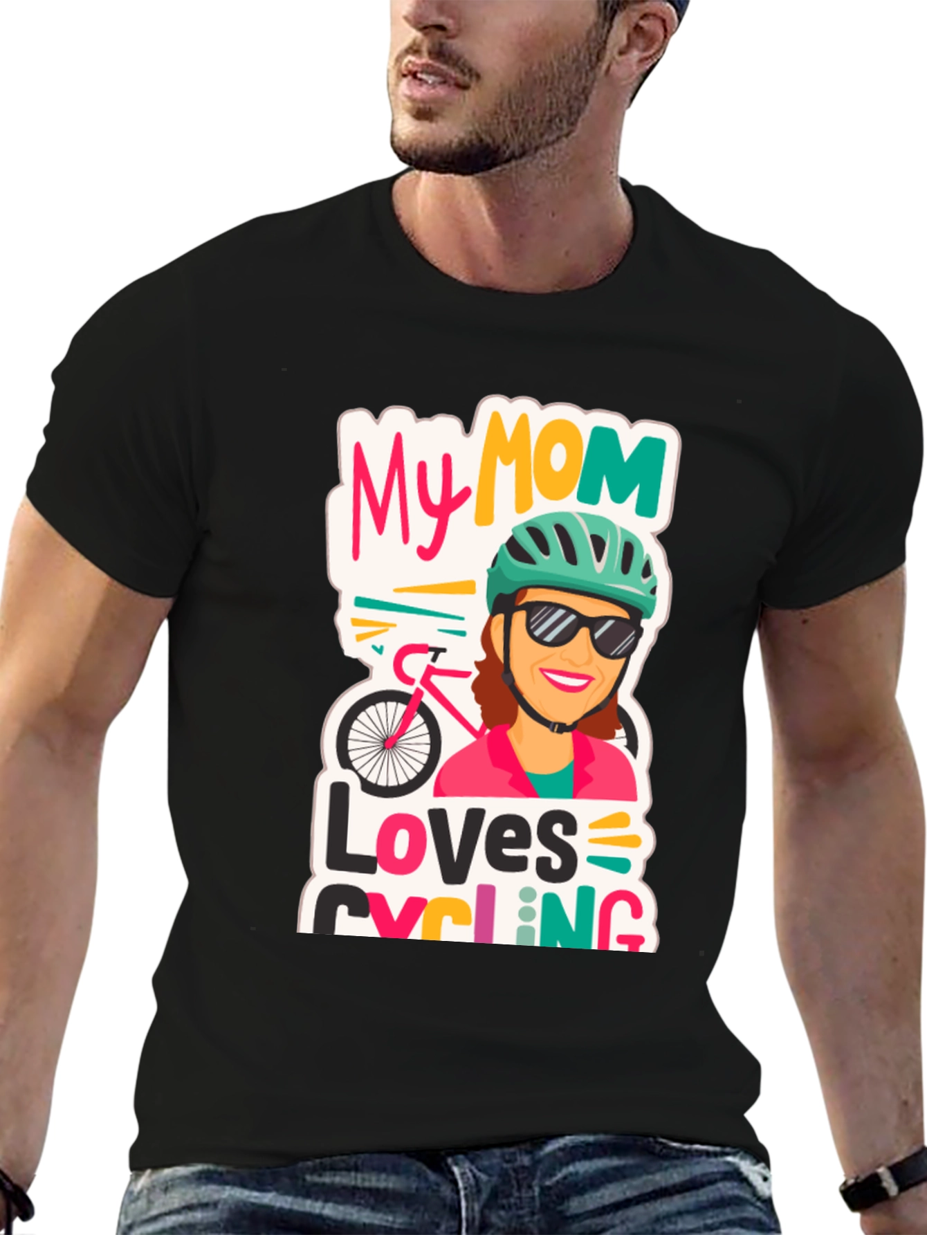 Black My Mom Loves Cycling Black T-Shirt view 6