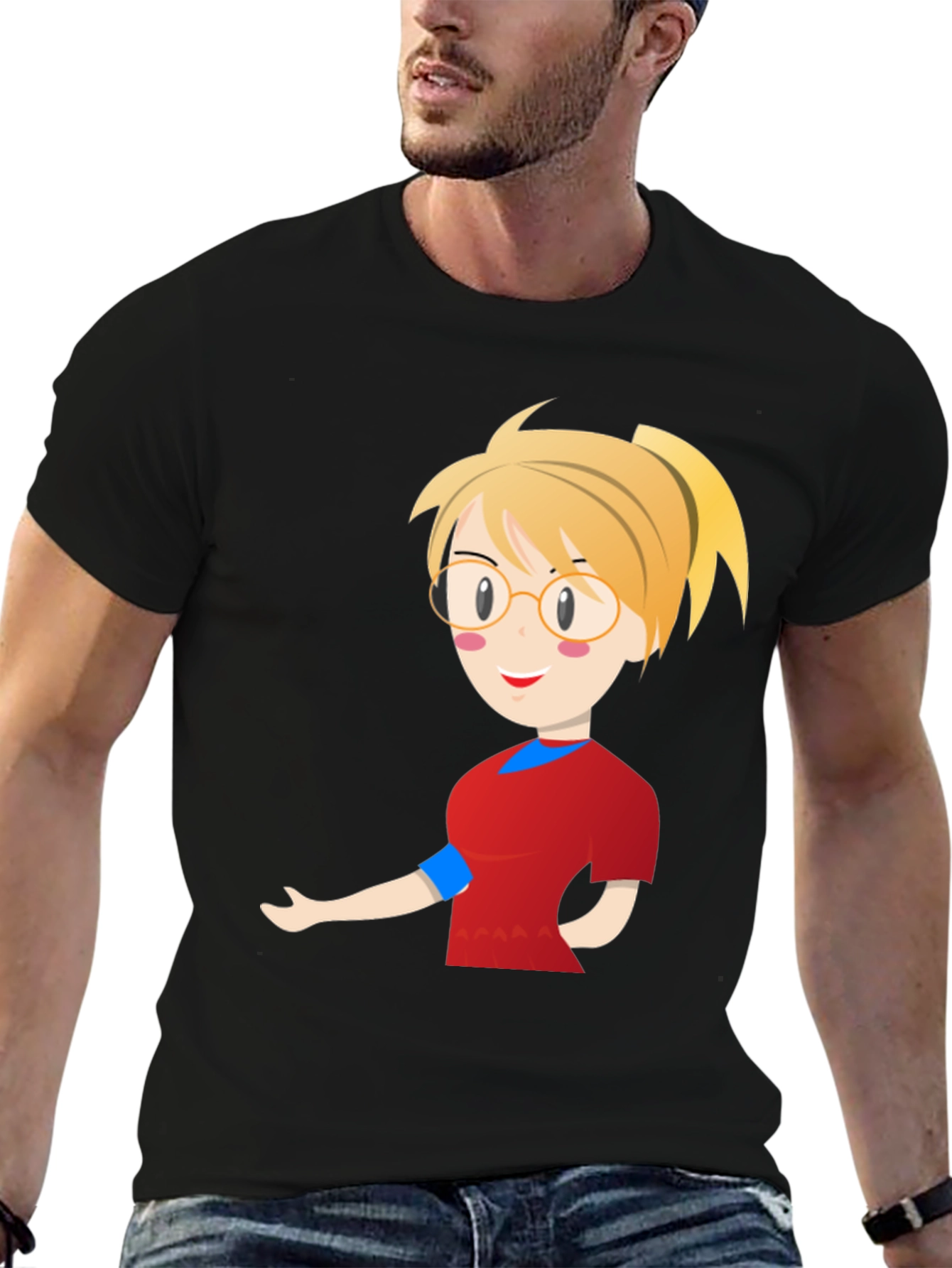 Black Cartoon Girl Black T-Shirt view 6