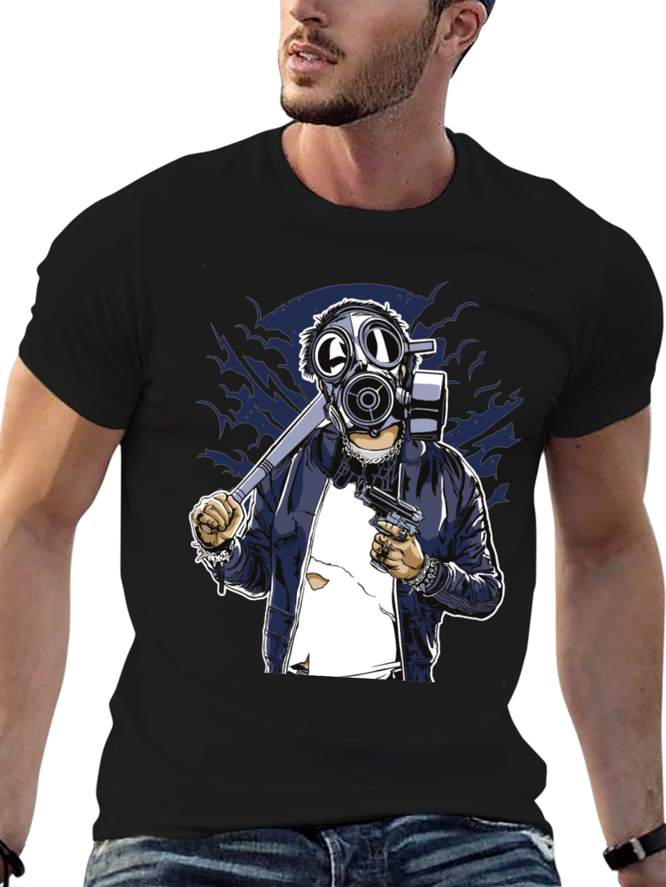 Black Gas Mask Graphic T-Shirt - Edgy Streetwear Tee view 6