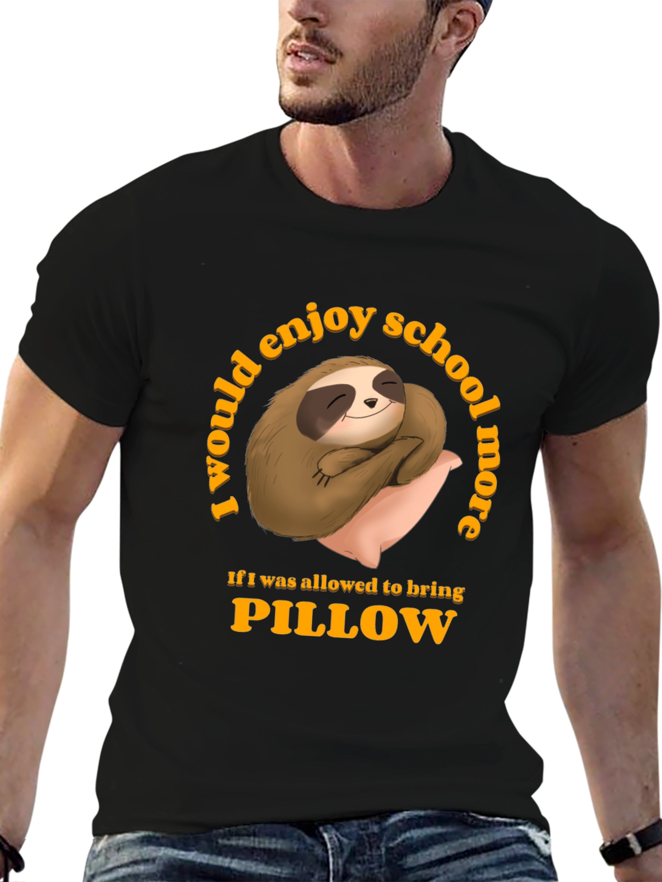 Black Sloth Pillow T-Shirt - School Nap Time Tee view 6